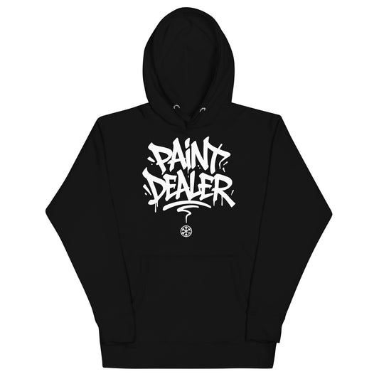 Black-Paint Dealer Graffiti Tag Hoodie from B.Different Clothing, front view, graffiti-inspired streetwear