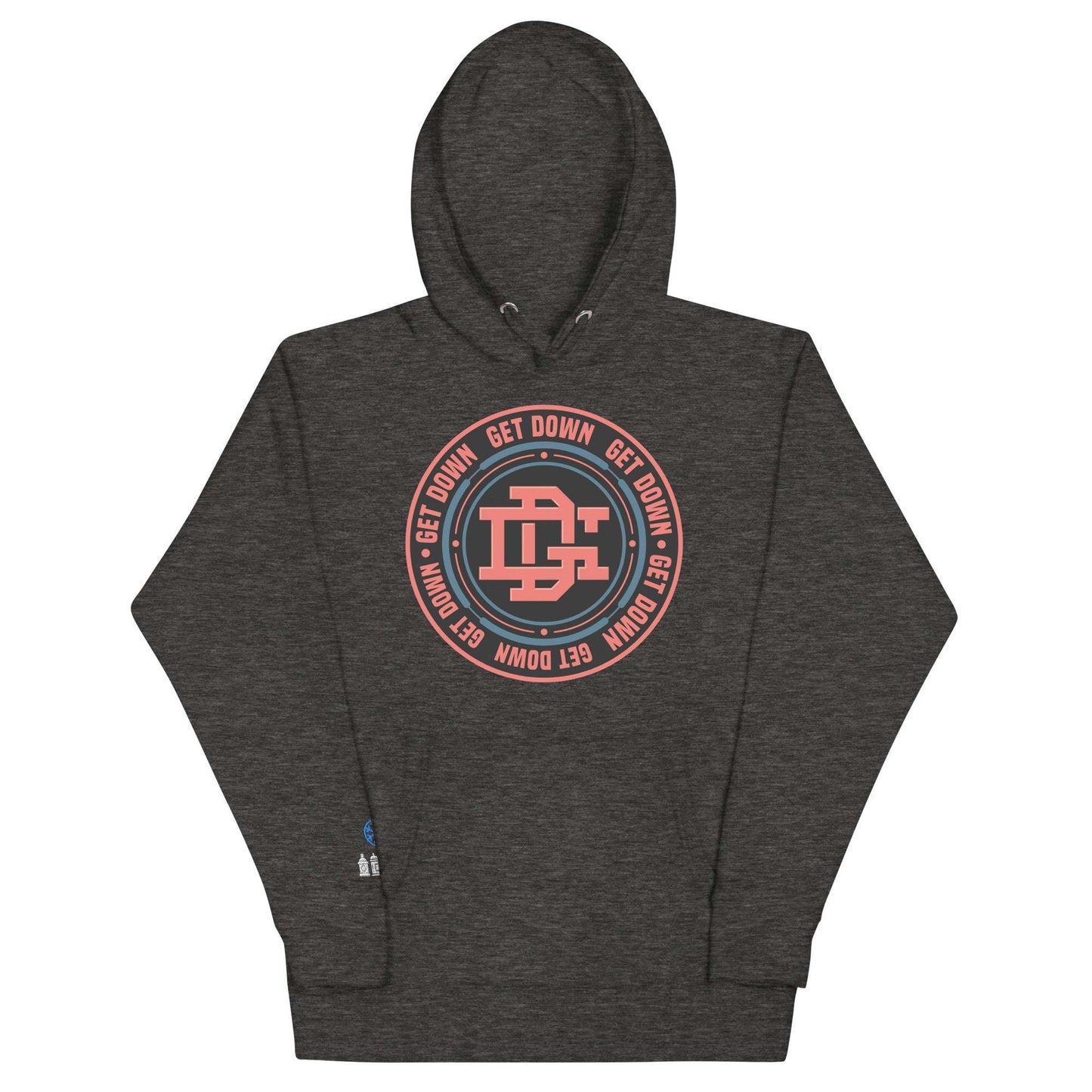 darkgray-get-down-logo-hoodie-dark-front-by-b.different-clothing-graffiti-inspired-independent-streetwear-brand