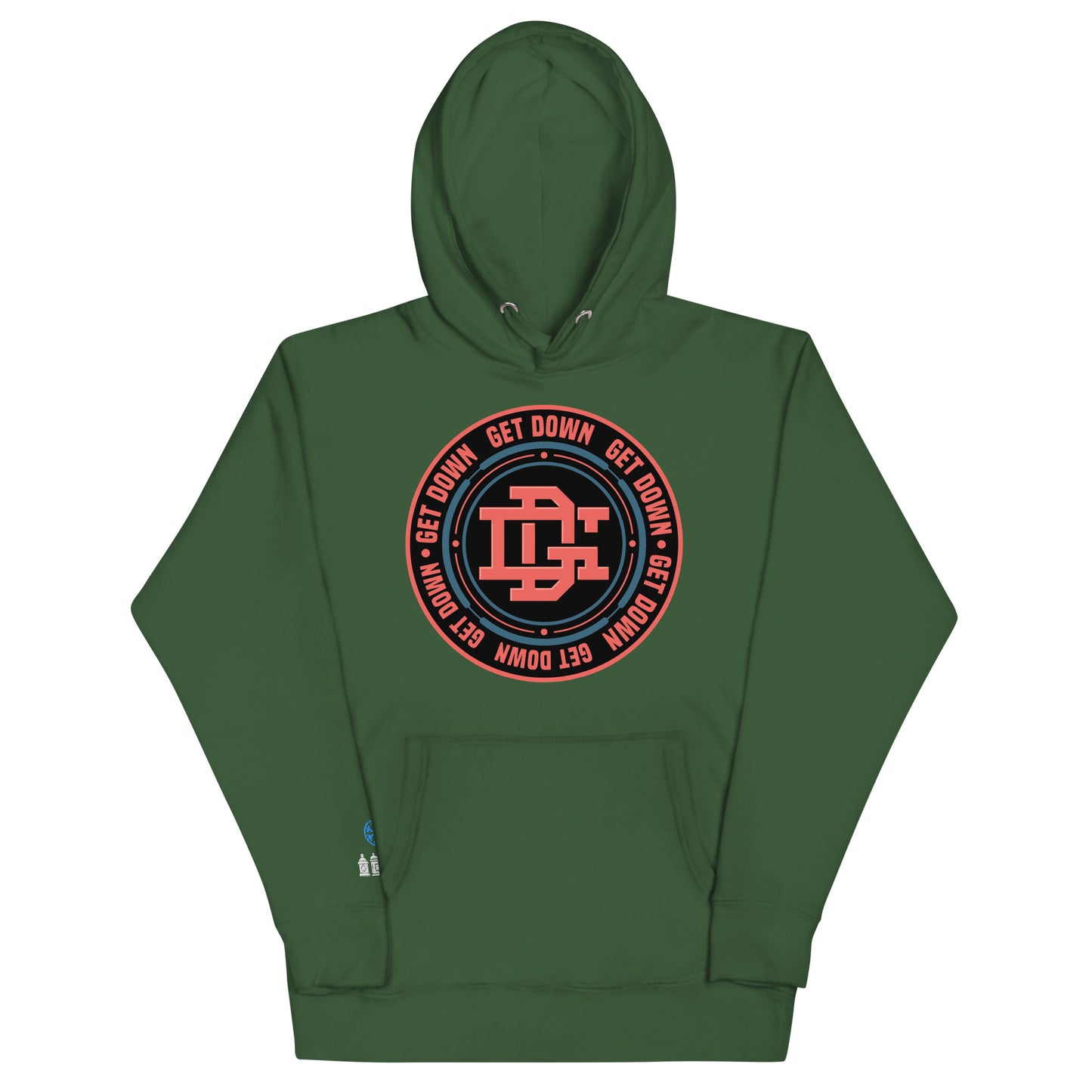 green-get-down-logo-hoodie-front-by-b.different-clothing-graffiti-inspired-independent-streetwear-brand