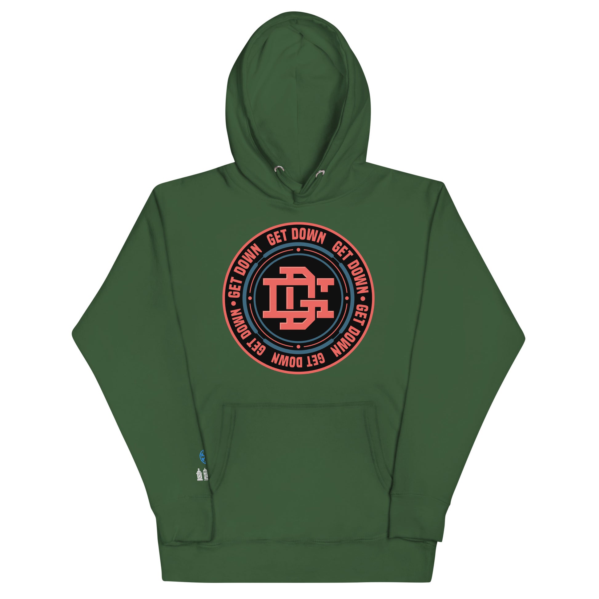 green-get-down-logo-hoodie-front-by-b.different-clothing-graffiti-inspired-independent-streetwear-brand