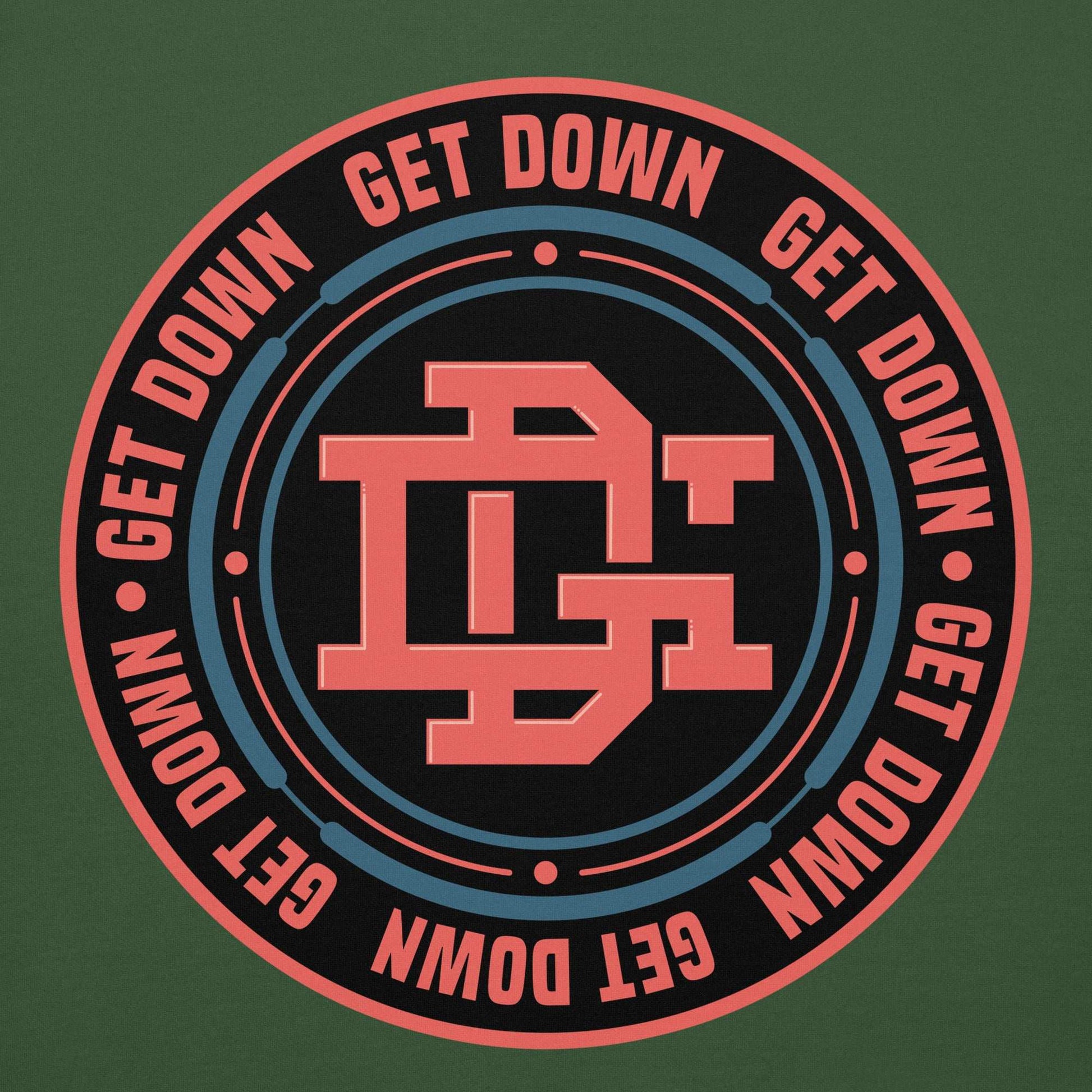 green-get-down-logo-hoodie-front-by-b.different-clothing-graffiti-inspired-independent-streetwear-brand