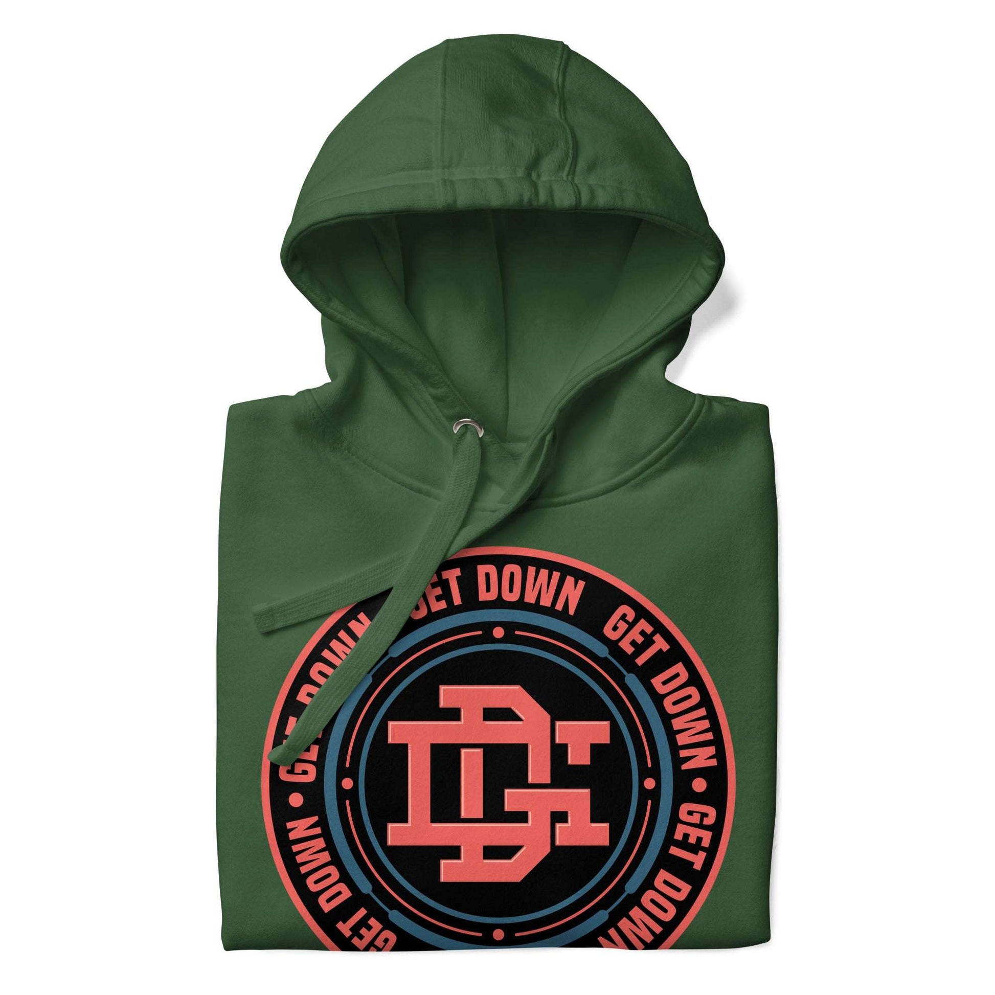 green-get-down-logo-hoodie-front-by-b.different-clothing-graffiti-inspired-independent-streetwear-brand