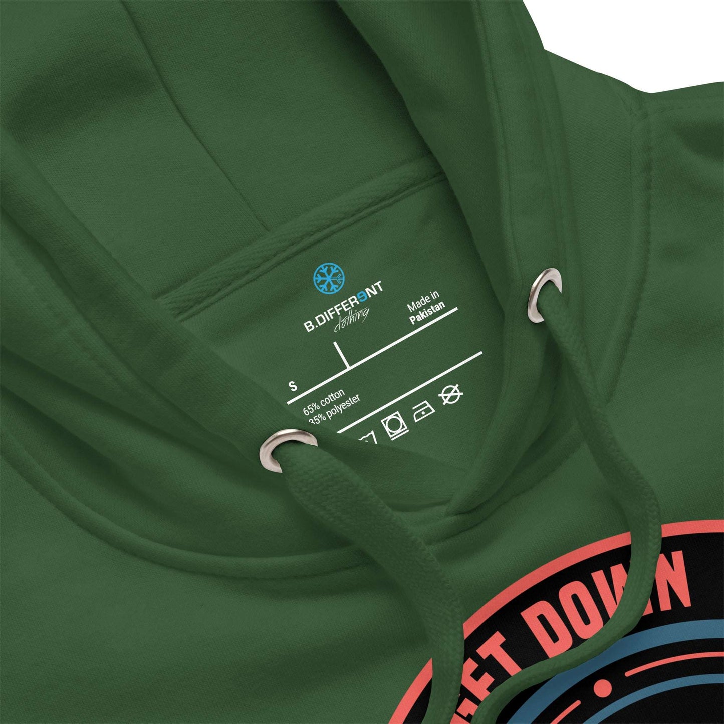 green-get-down-logo-hoodie-detail-by-b.different-clothing-graffiti-inspired-independent-streetwear-brand
