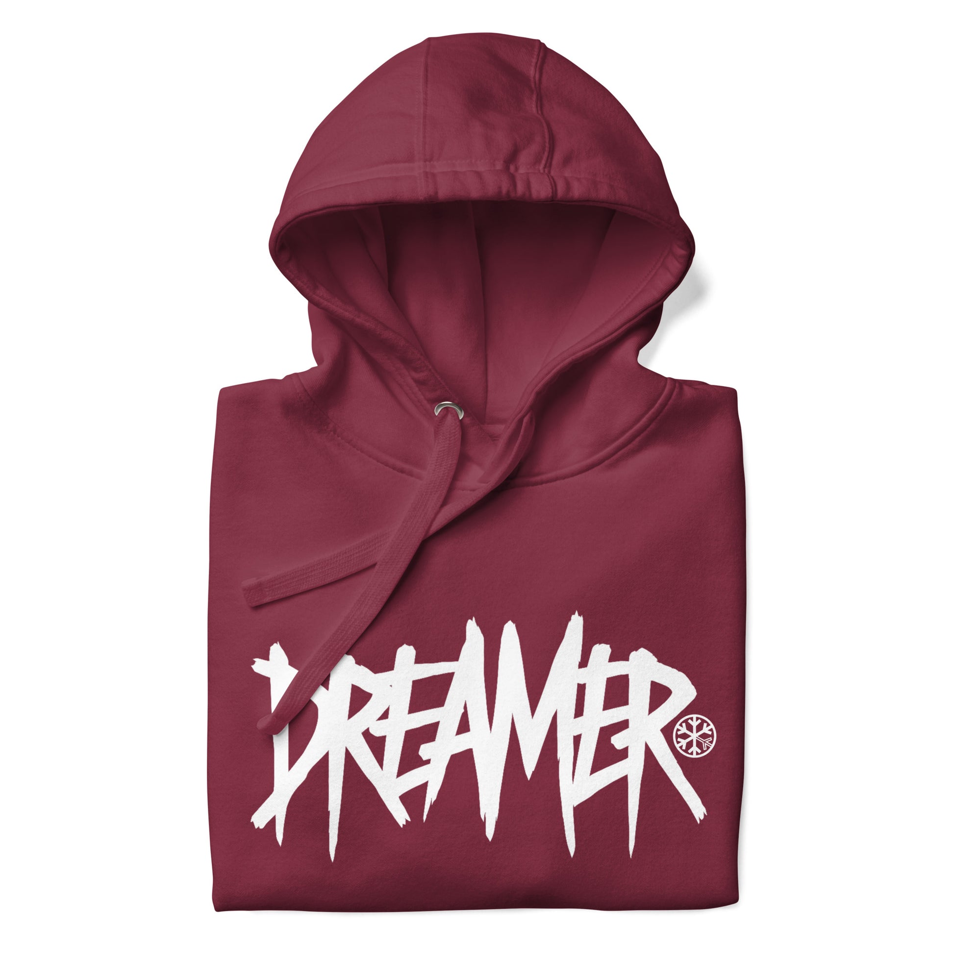 Maroon-Dreamer Graffiti Tag Hoodie from B.Different Clothing, folded, graffiti-inspired streetwear
