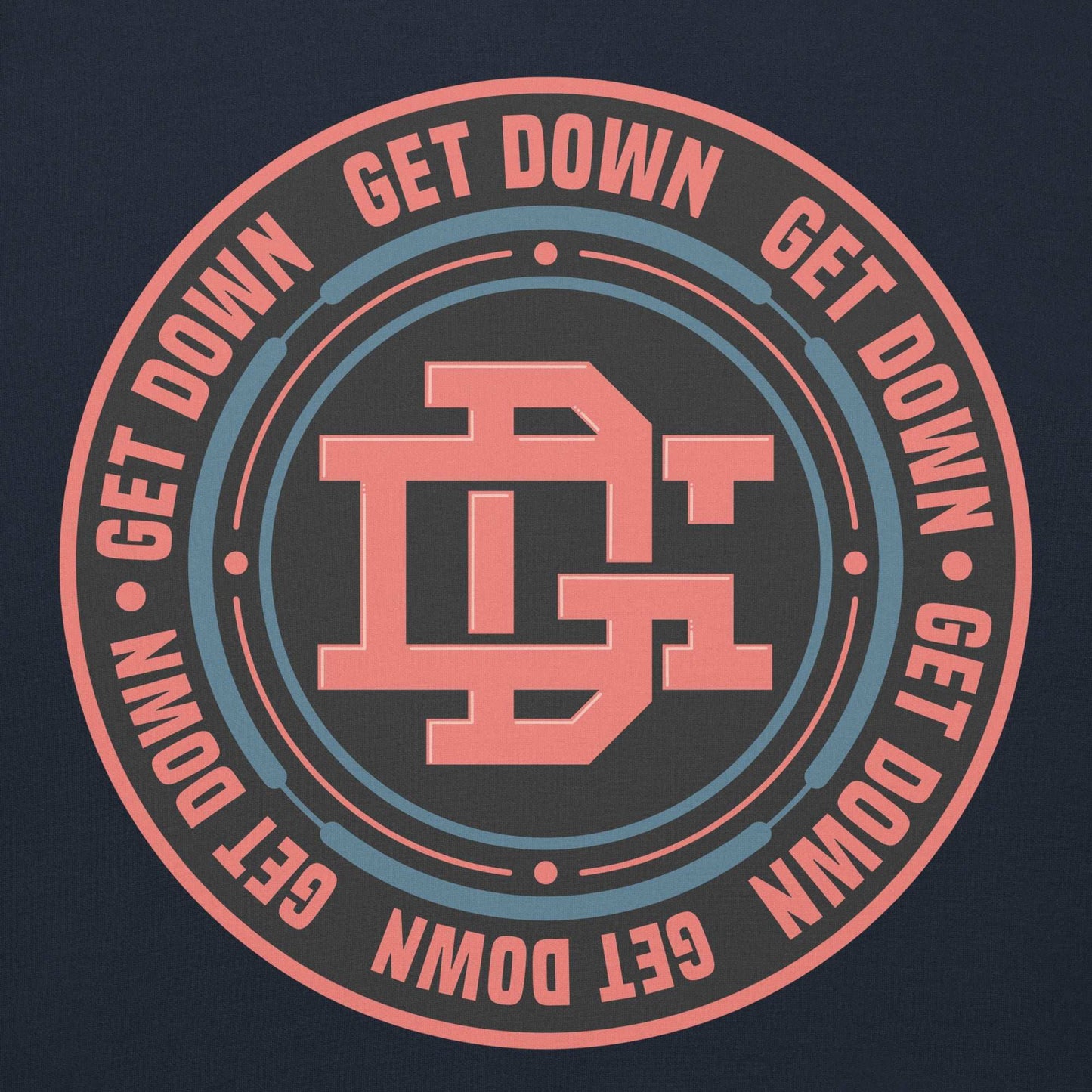 navy-get-down-logo-hoodie-front-by-b.different-clothing-graffiti-inspired-independent-streetwear-brand