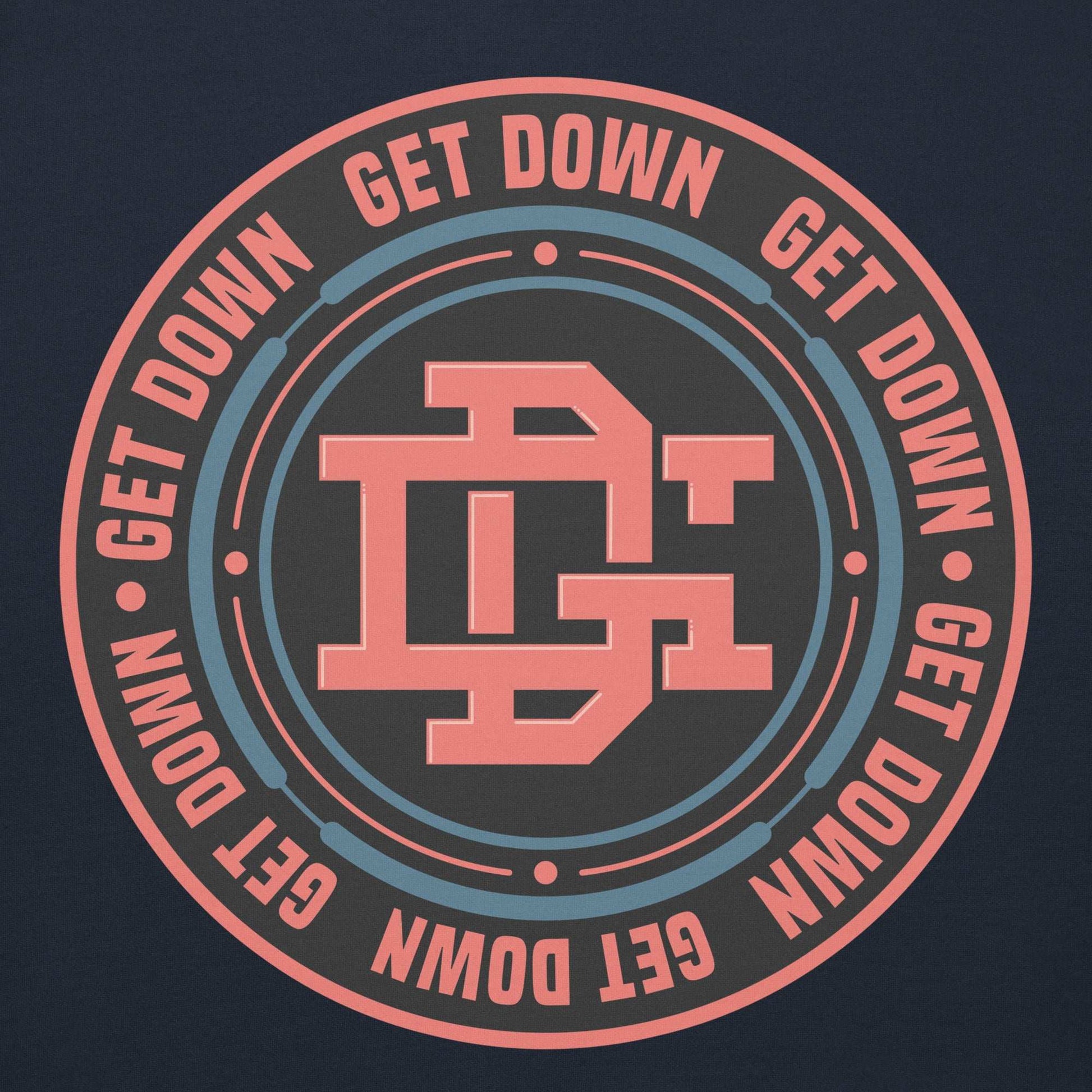navy-get-down-logo-hoodie-front-by-b.different-clothing-graffiti-inspired-independent-streetwear-brand