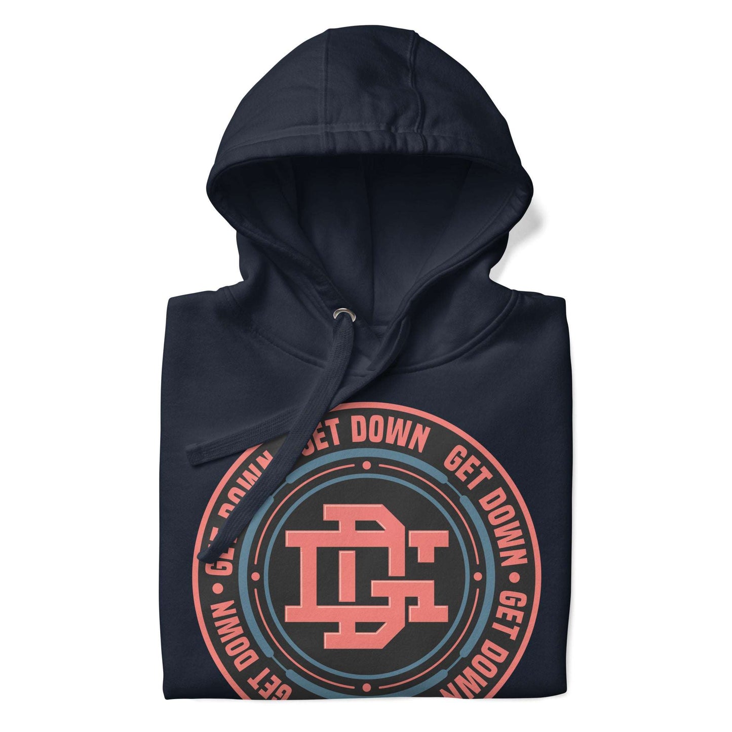 navy-get-down-logo-hoodie-front-by-b.different-clothing-graffiti-inspired-independent-streetwear-brand