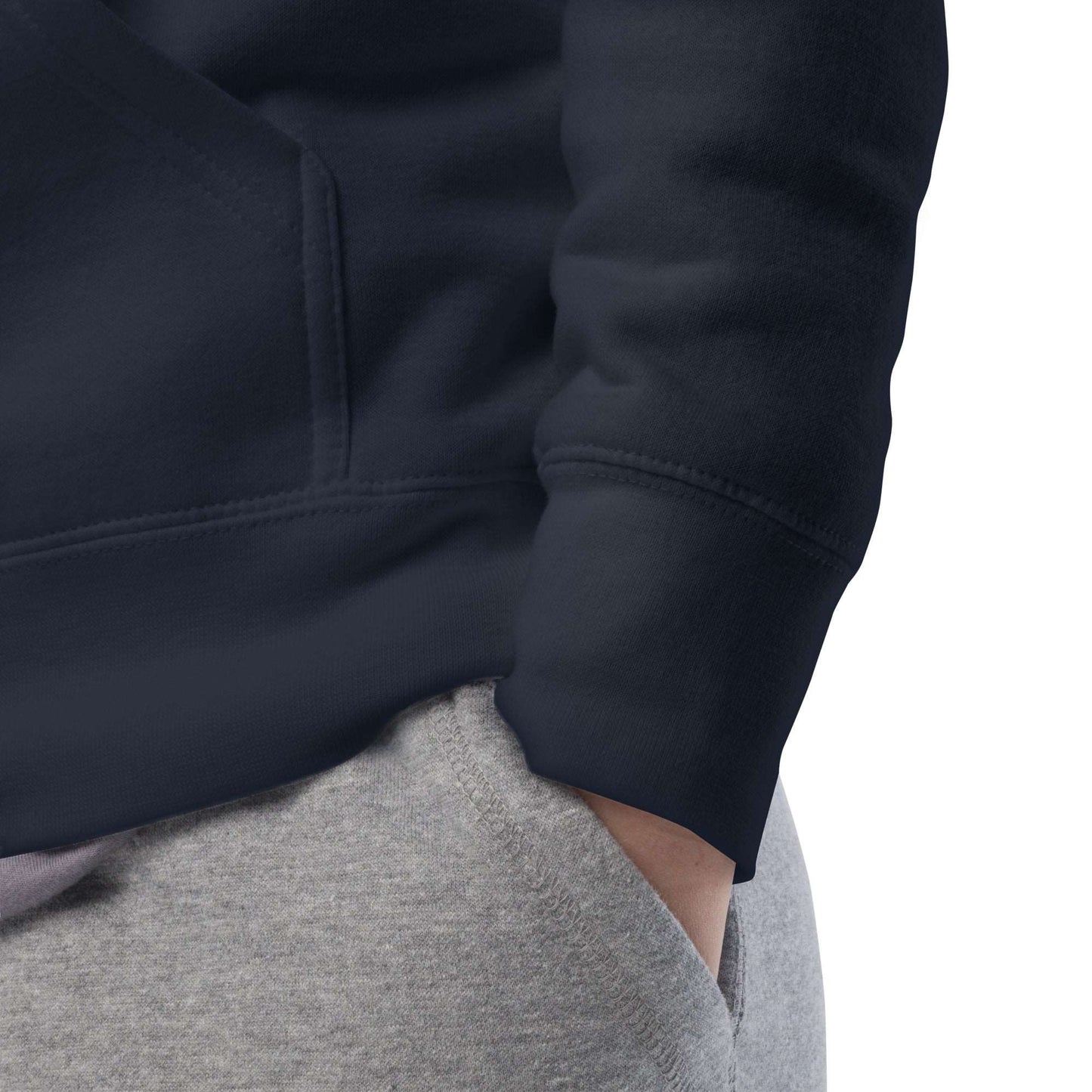 Navy-Leonardo da Vinci Hoodie from B.Different Clothing, detail, graffiti-inspired streetwear