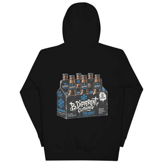 Black-Six Pack Beer Graffiti Hoodie from B.Different Clothing, back view, graffiti-inspired streetwear