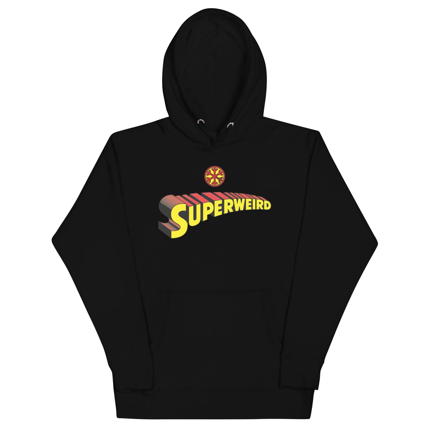 Black-Superweird Hoodie from B.Different Clothing, front view, graffiti-inspired streetwear
