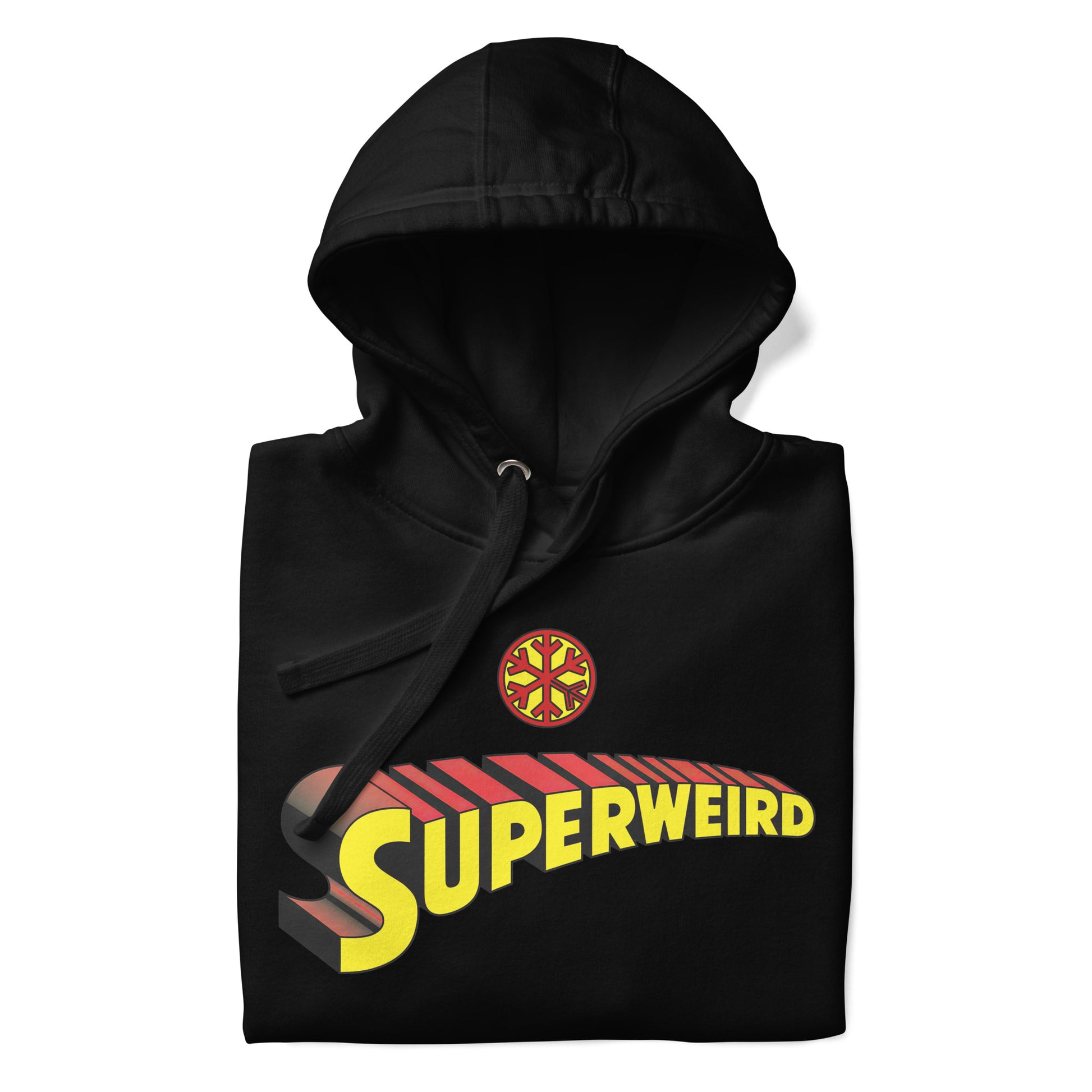 Black-Superweird Hoodie from B.Different Clothing, folded, graffiti-inspired streetwear