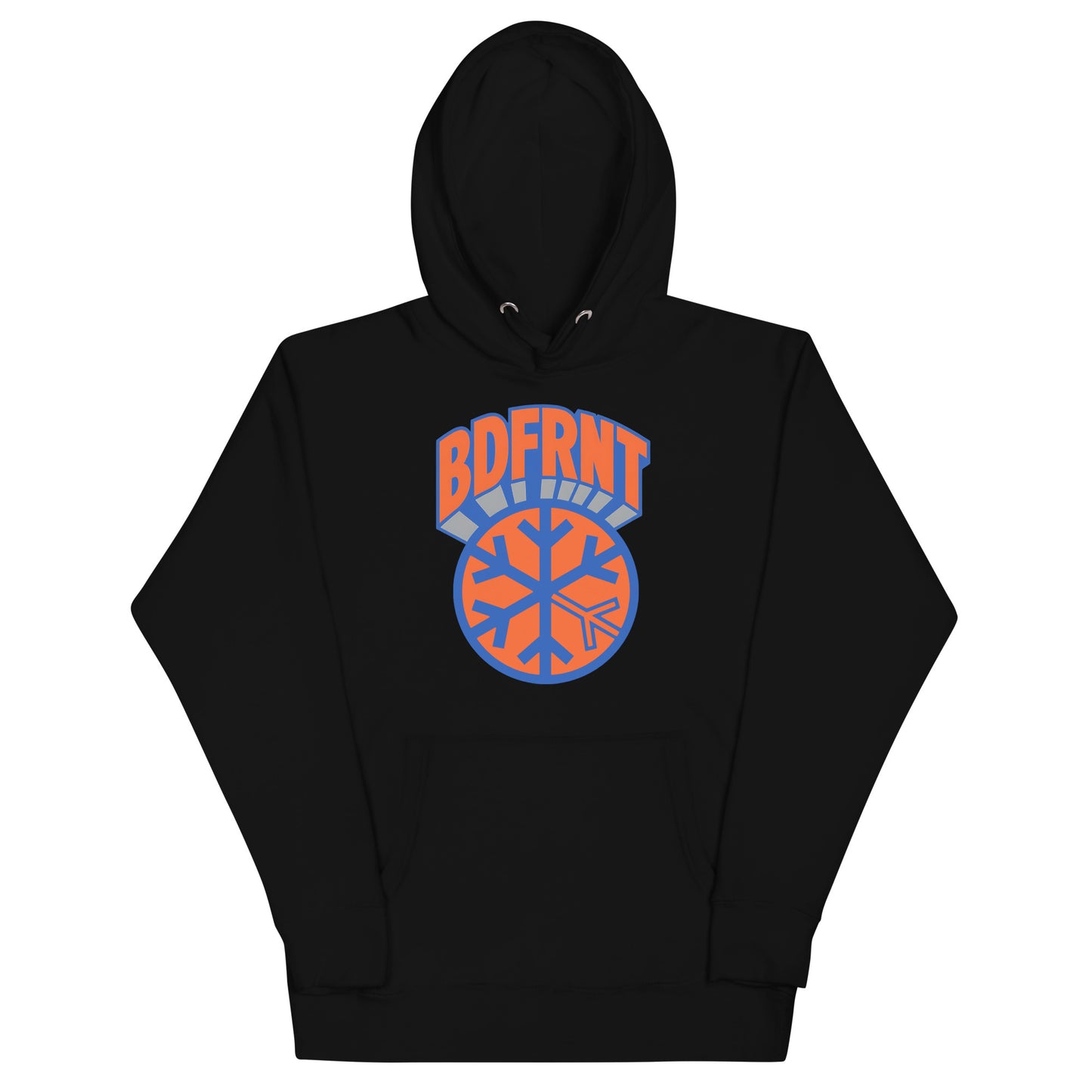 Black-BDFRNT Logo 1989 Hoodie from B.Different Clothing, front view, graffiti-inspired streetwear