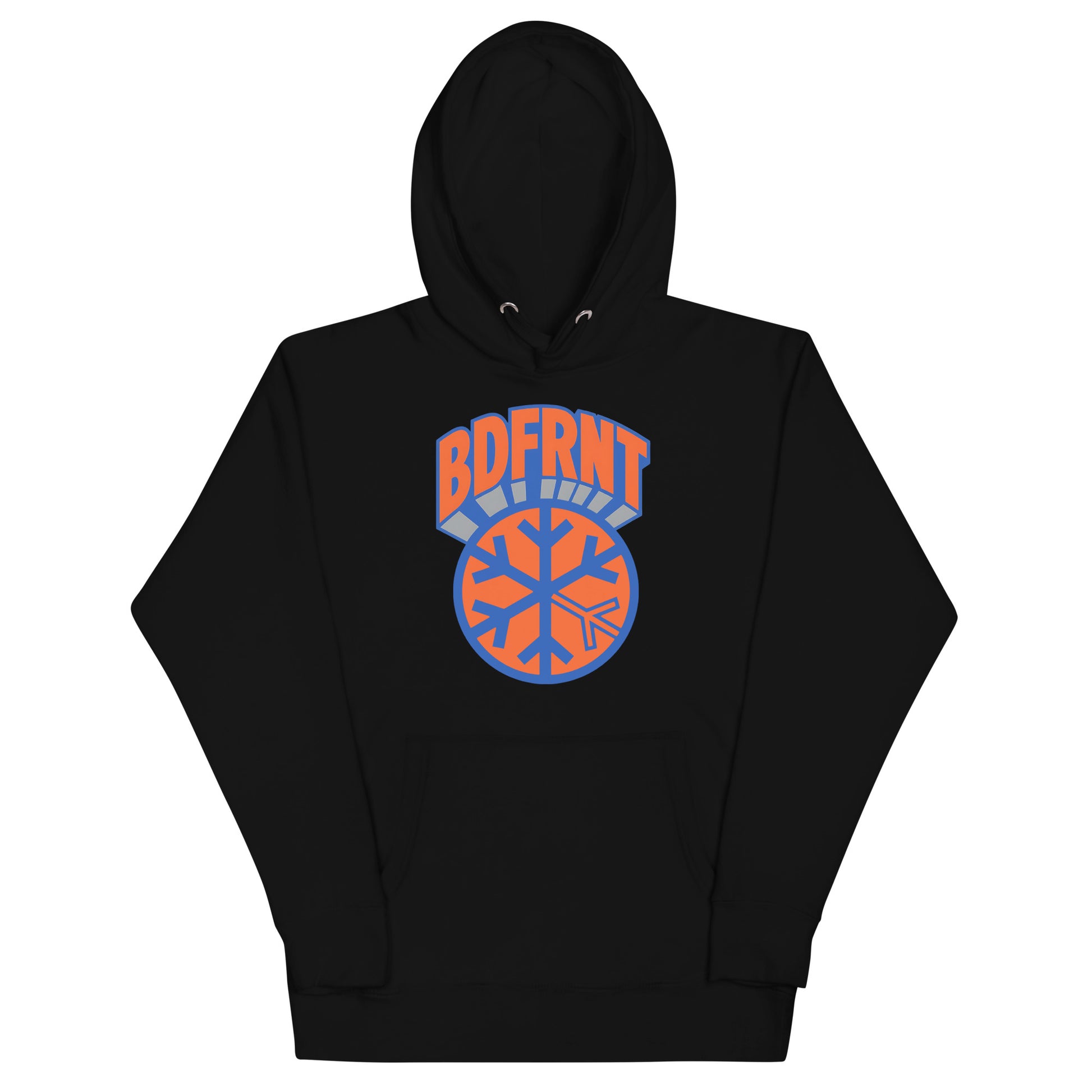 Black-BDFRNT Logo 1989 Hoodie from B.Different Clothing, front view, graffiti-inspired streetwear