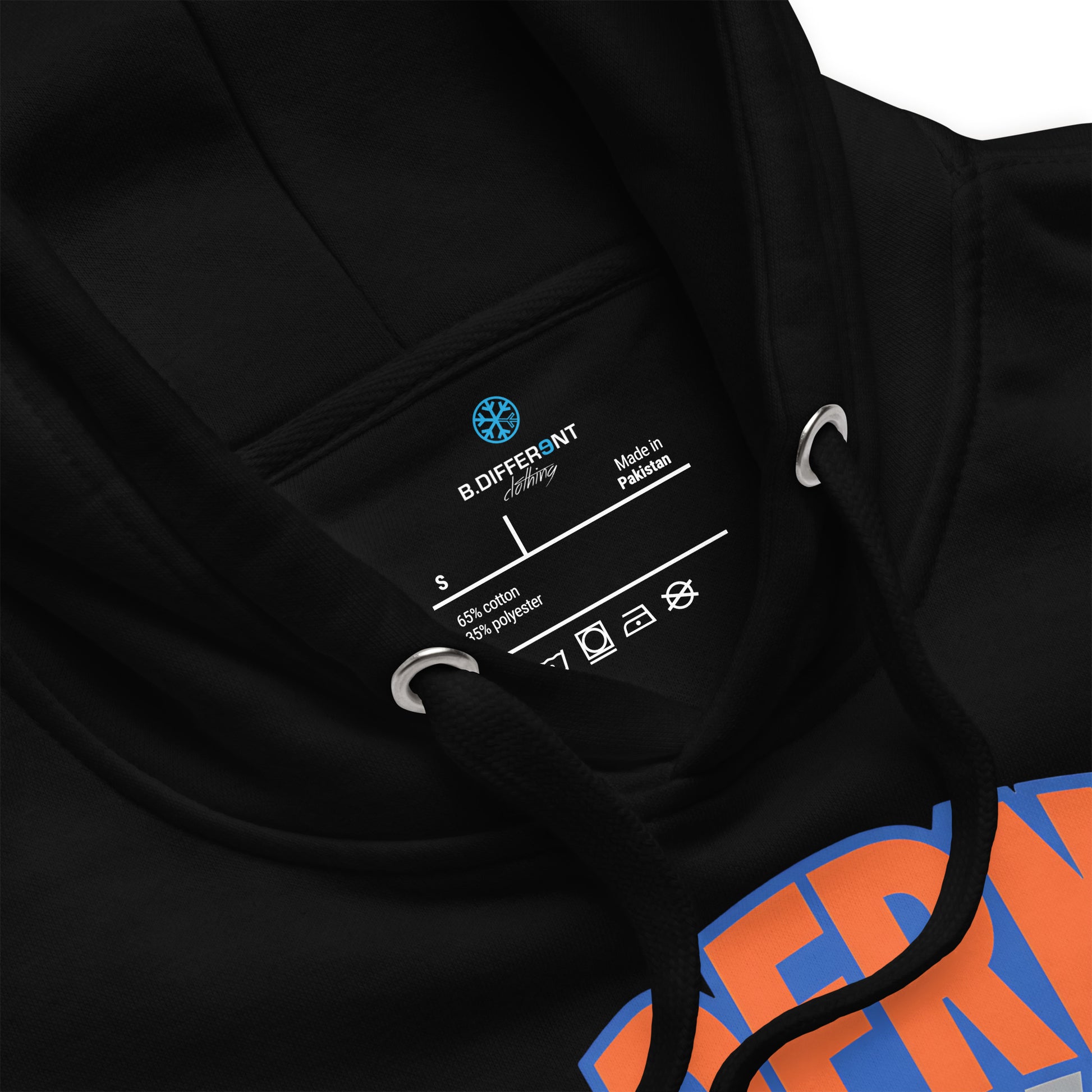 Black-BDFRNT Logo 1989 Hoodie from B.Different Clothing, collar, graffiti-inspired streetwear