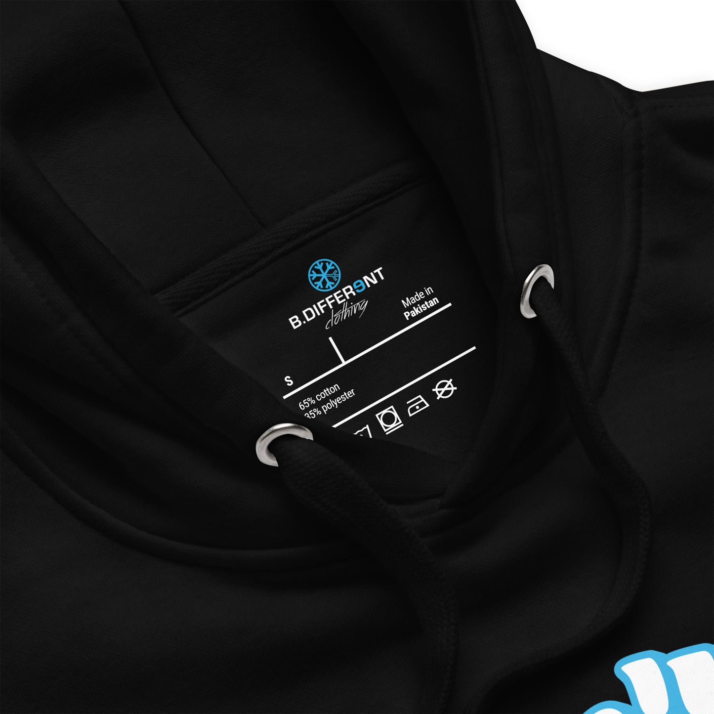 Black-Weirdo Hoodie from B.Different Clothing, detail view, graffiti-inspired streetwear