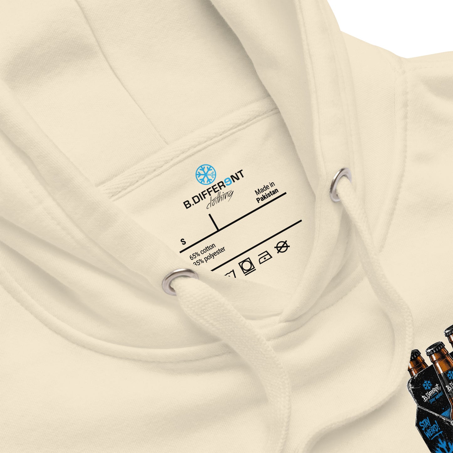 Beige-Six Pack Beer Graffiti Hoodie from B.Different Clothing, collar, graffiti-inspired streetwear