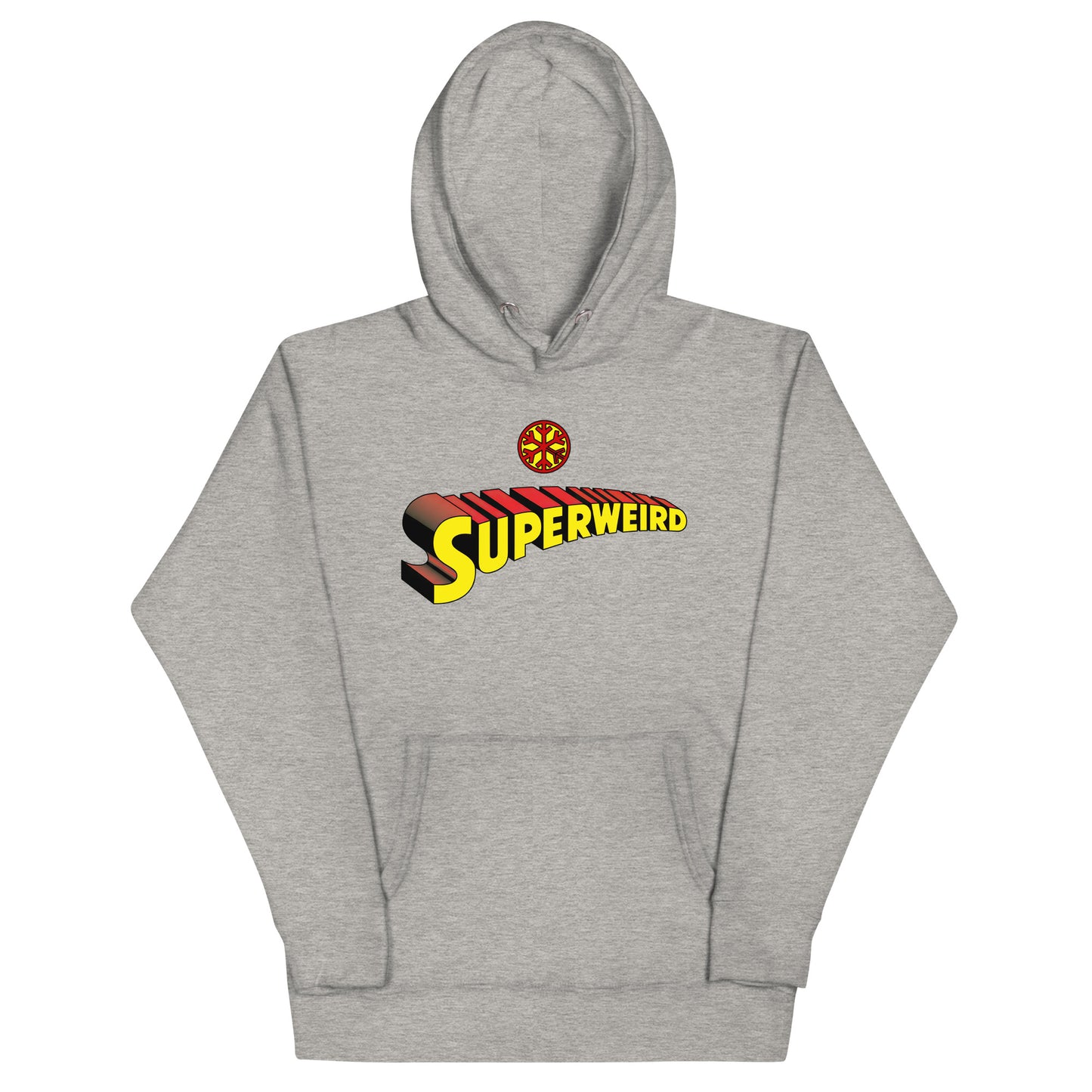 Gray-Superweird Hoodie from B.Different Clothing, front view, graffiti-inspired streetwear