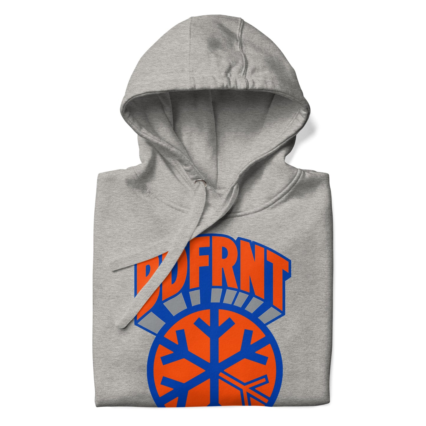 Gray-BDFRNT Logo 1989 Hoodie from B.Different Clothing, folded, graffiti-inspired streetwear