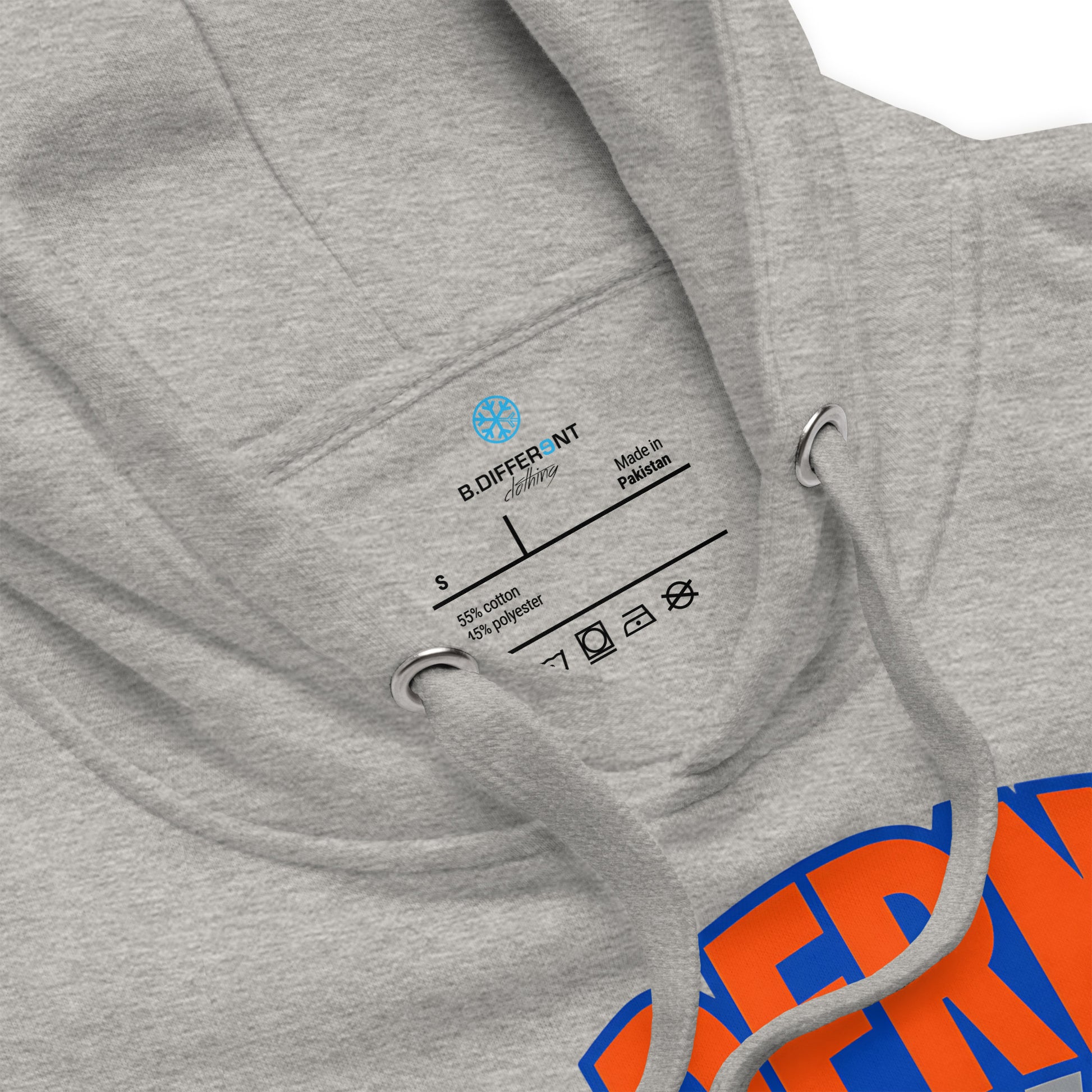 Gray-BDFRNT Logo 1989 Hoodie from B.Different Clothing, collar, graffiti-inspired streetwear