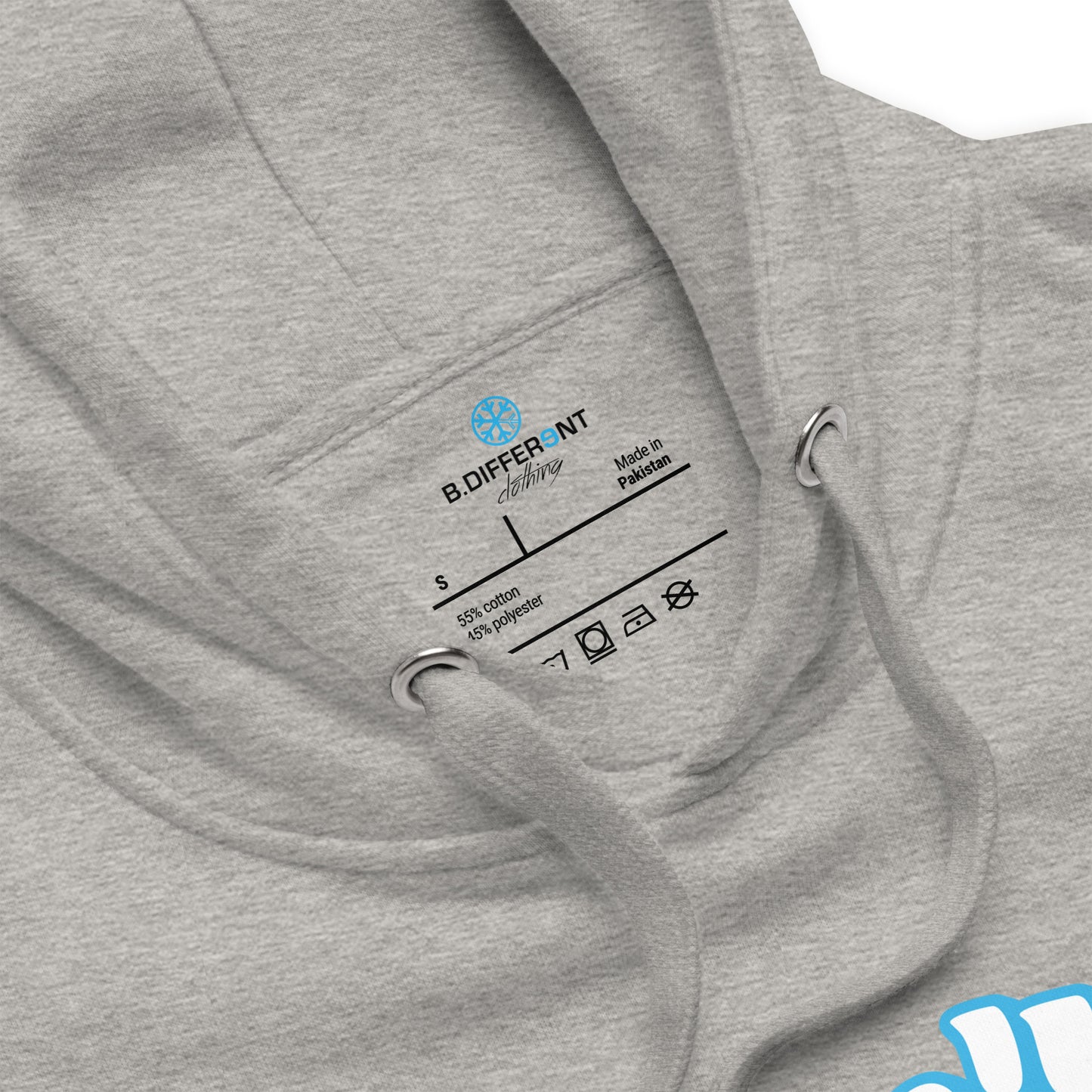 Carbon Grey-Weirdo Hoodie from B.Different Clothing, detail view, graffiti-inspired streetwear