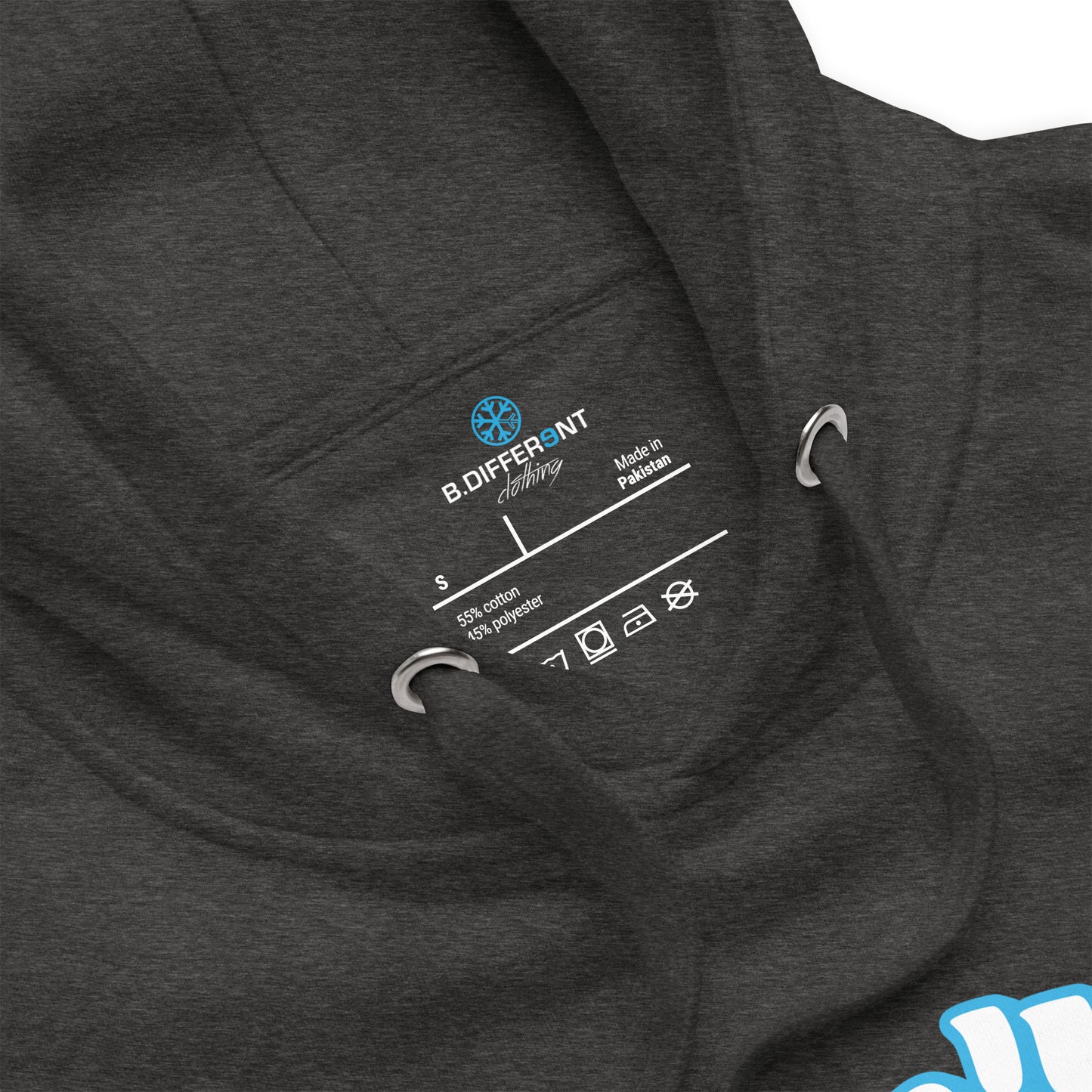 Dark Gray-Weirdo Hoodie from B.Different Clothing, detail view, graffiti-inspired streetwear