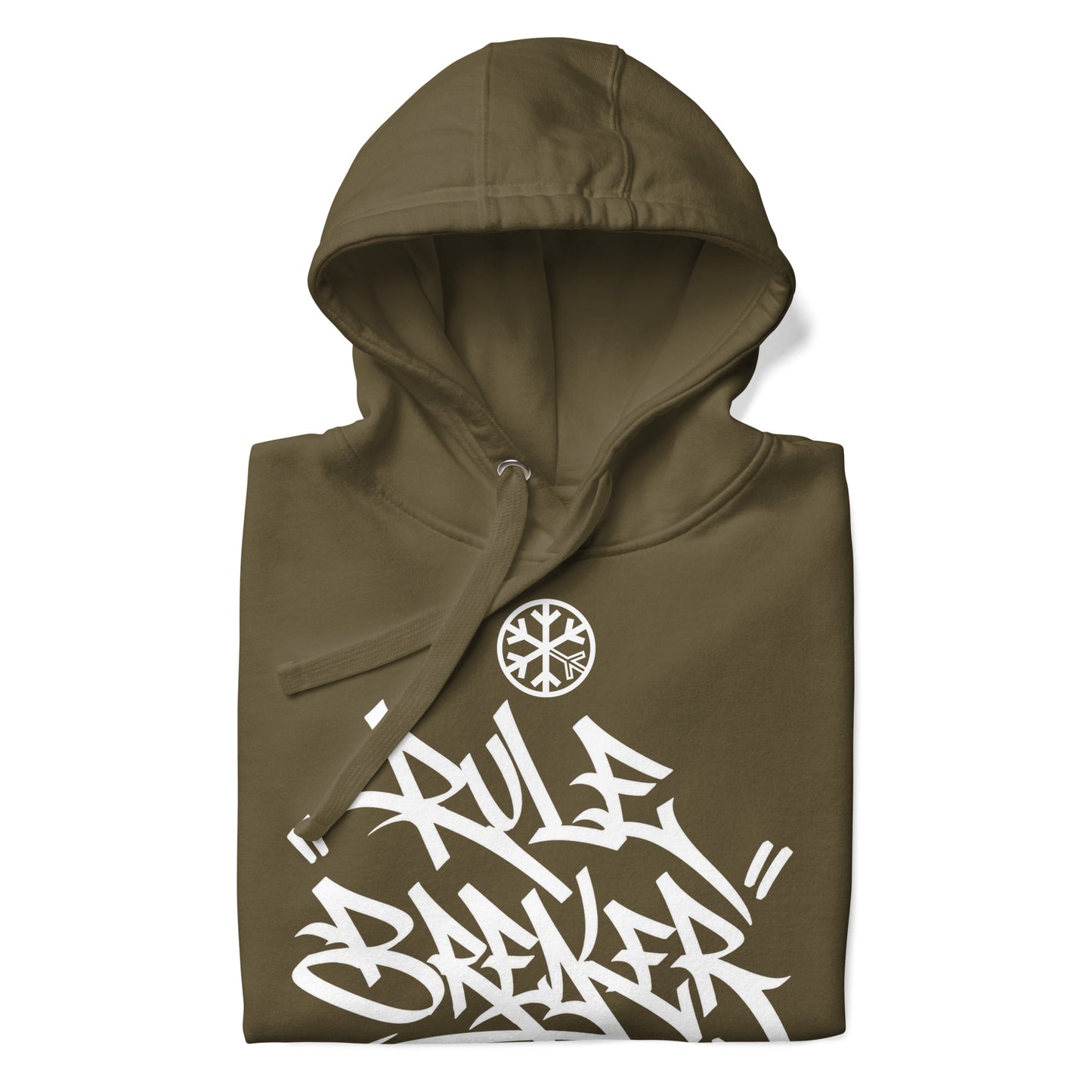 Military Green-Rule Breaker Graffiti Tag Hoodie from B.Different Clothing, folded, graffiti-inspired streetwear
