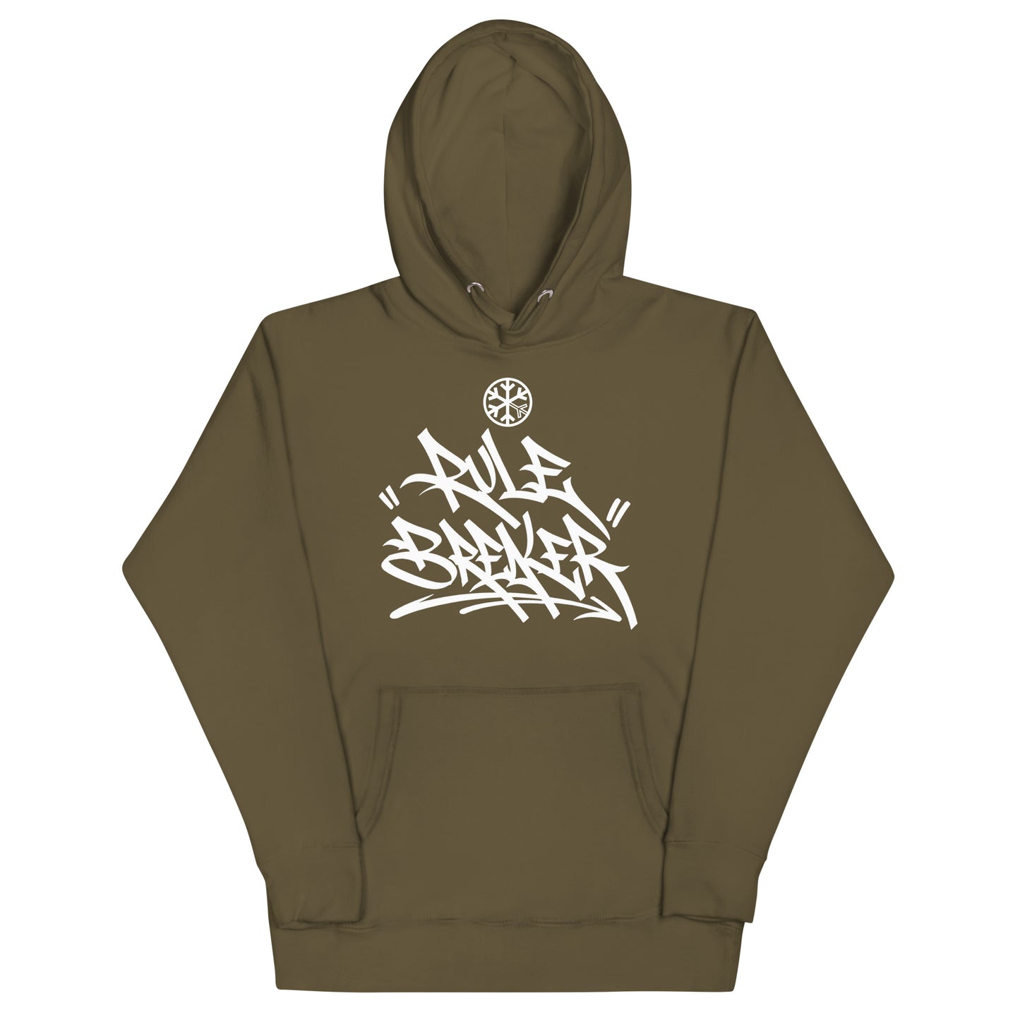 Military Green-Rule Breaker Graffiti Tag Hoodie from B.Different Clothing, front view, graffiti-inspired streetwear