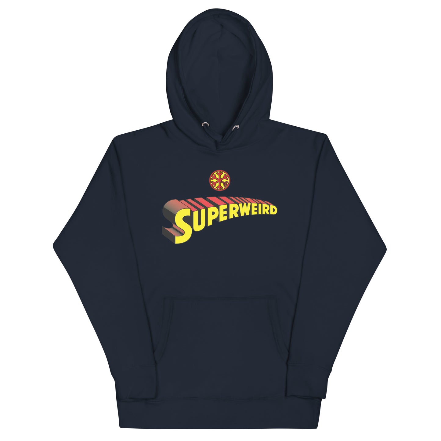 Navy-Superweird Hoodie from B.Different Clothing, front view, graffiti-inspired streetwear
