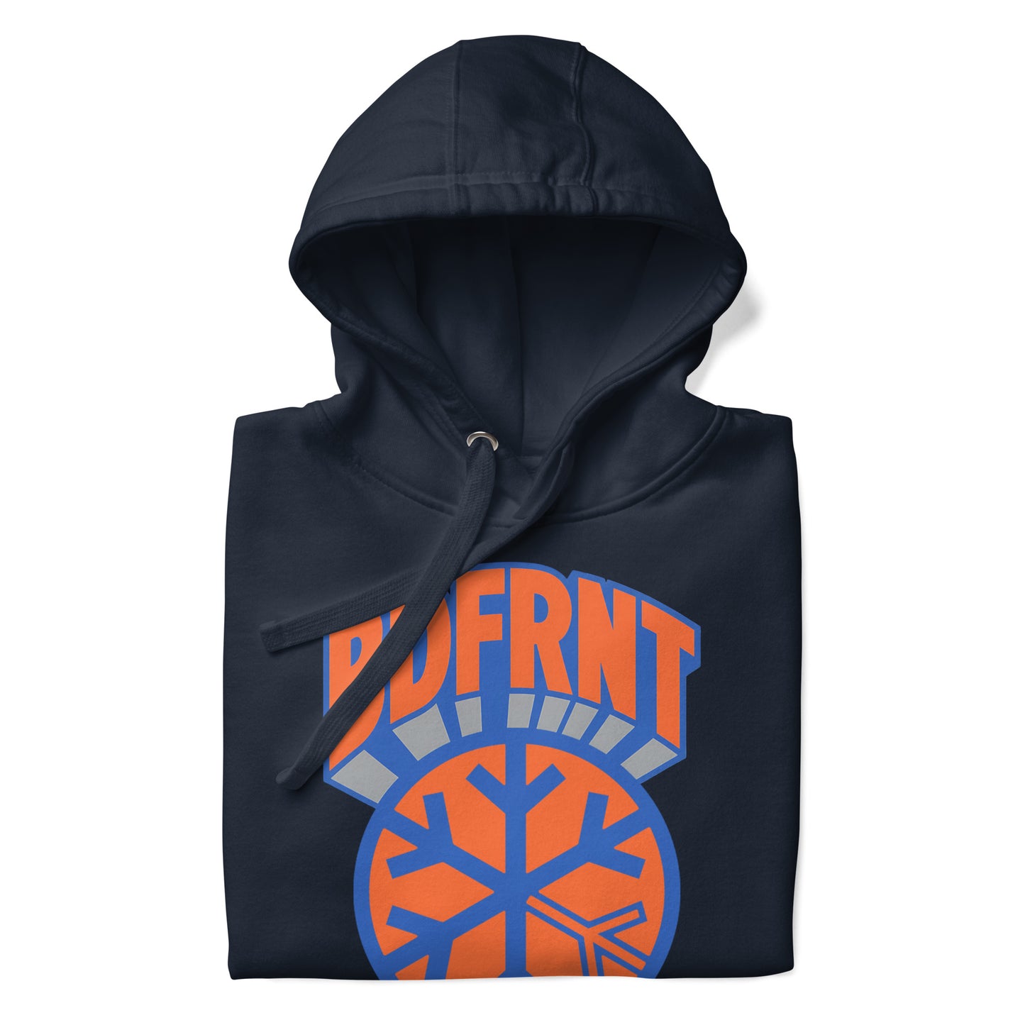 Navy-BDFRNT Logo 1989 Hoodie from B.Different Clothing, folded, graffiti-inspired streetwear