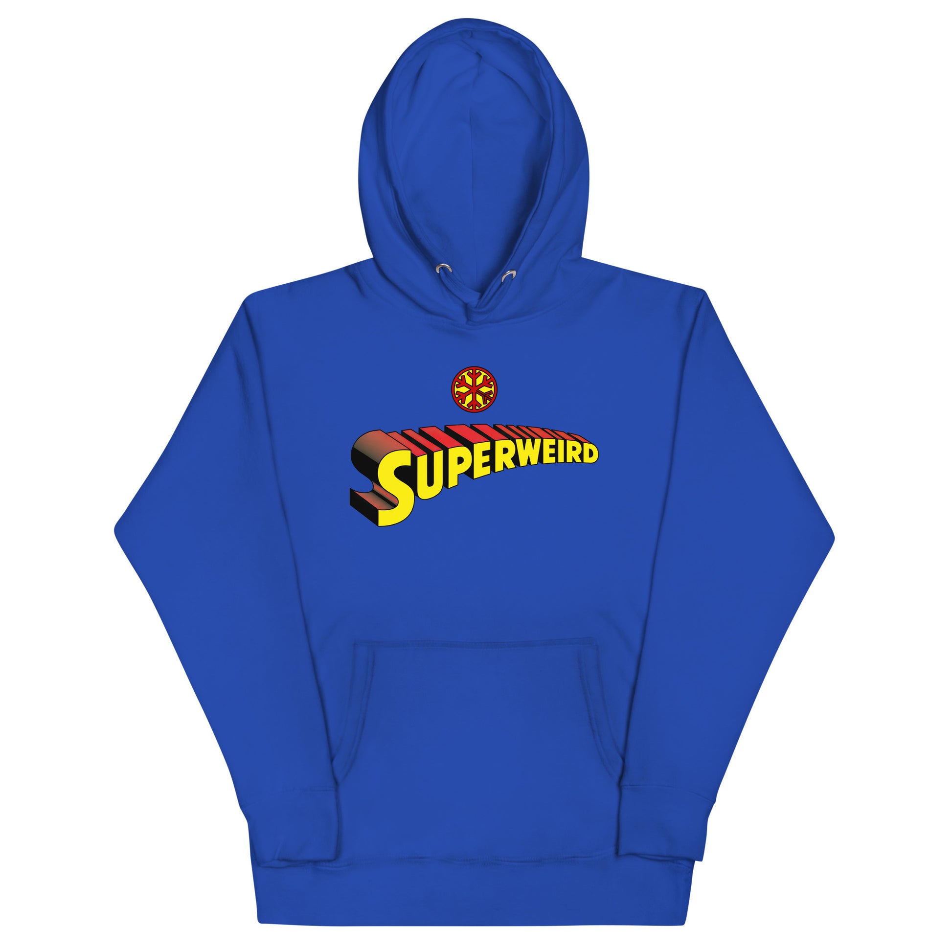 Blue-Superweird Hoodie from B.Different Clothing, front view, graffiti-inspired streetwear