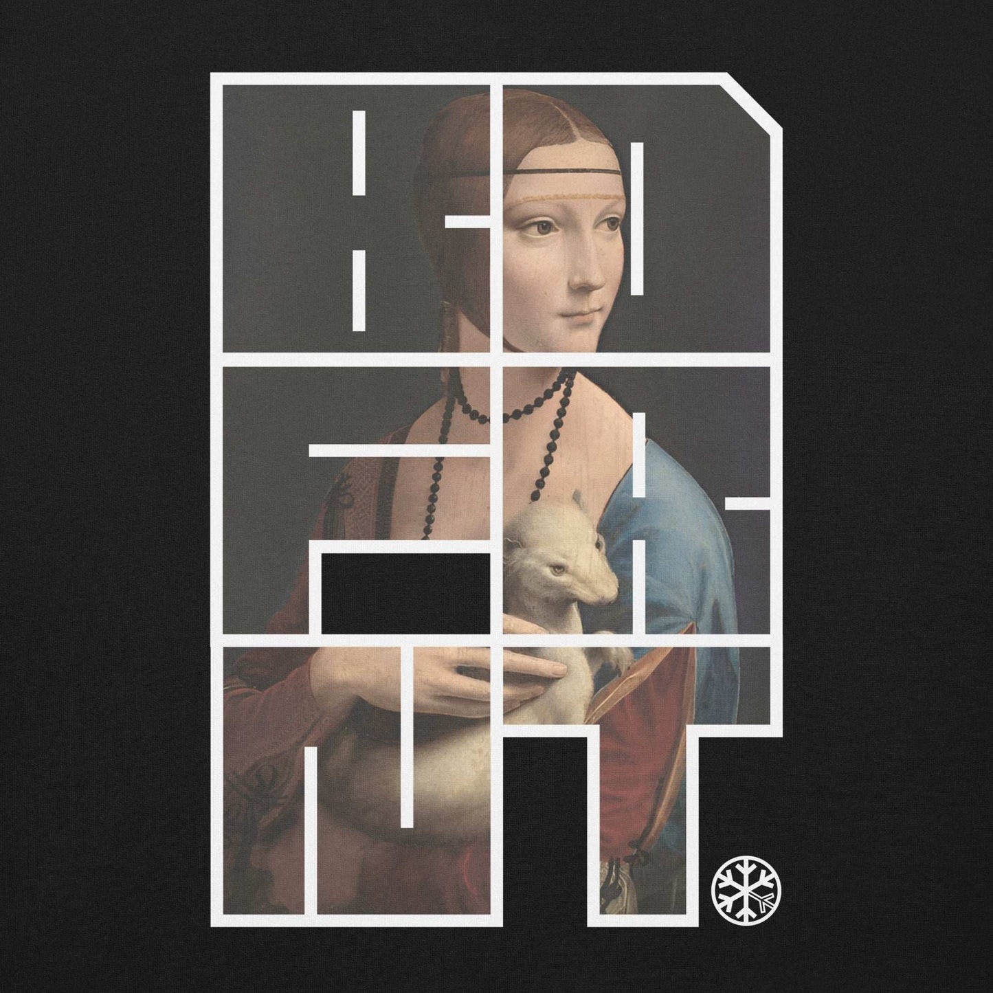 black-bdfrnt-blockbuster-graffiti-piece-lady-with-ermine-sweatshirt-front-by-b.different-clothing-graffiti-inspired-independent-streetwear-brand