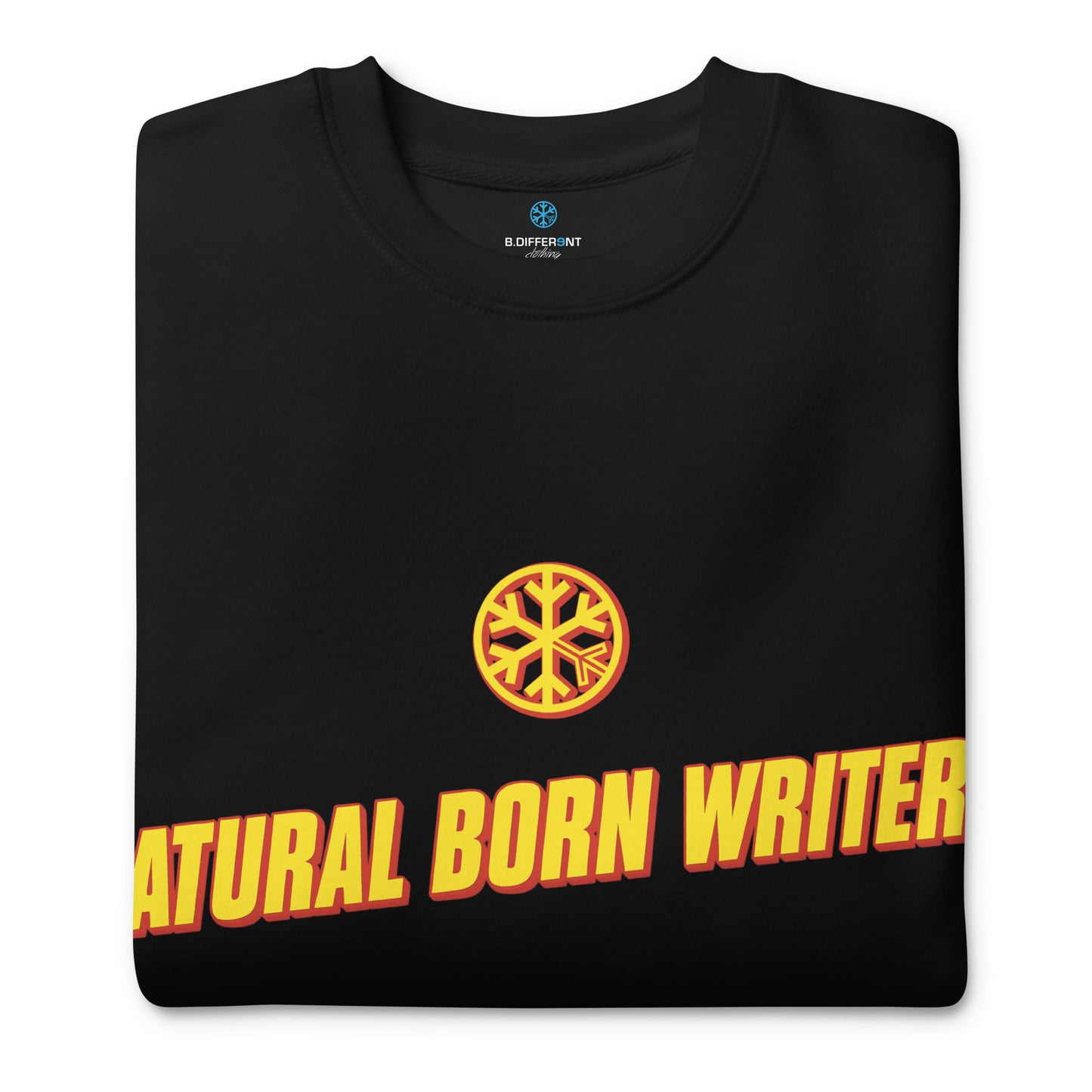Black-Natural Born Writers Graffiti Sweatshirt from B.Different Clothing, folded, graffiti-inspired streetwear