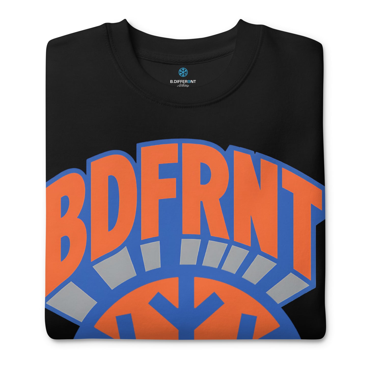 Black-BDFRNT Logo 1989 Sweatshirt from B.Different Clothing, folded, graffiti-inspired streetwear