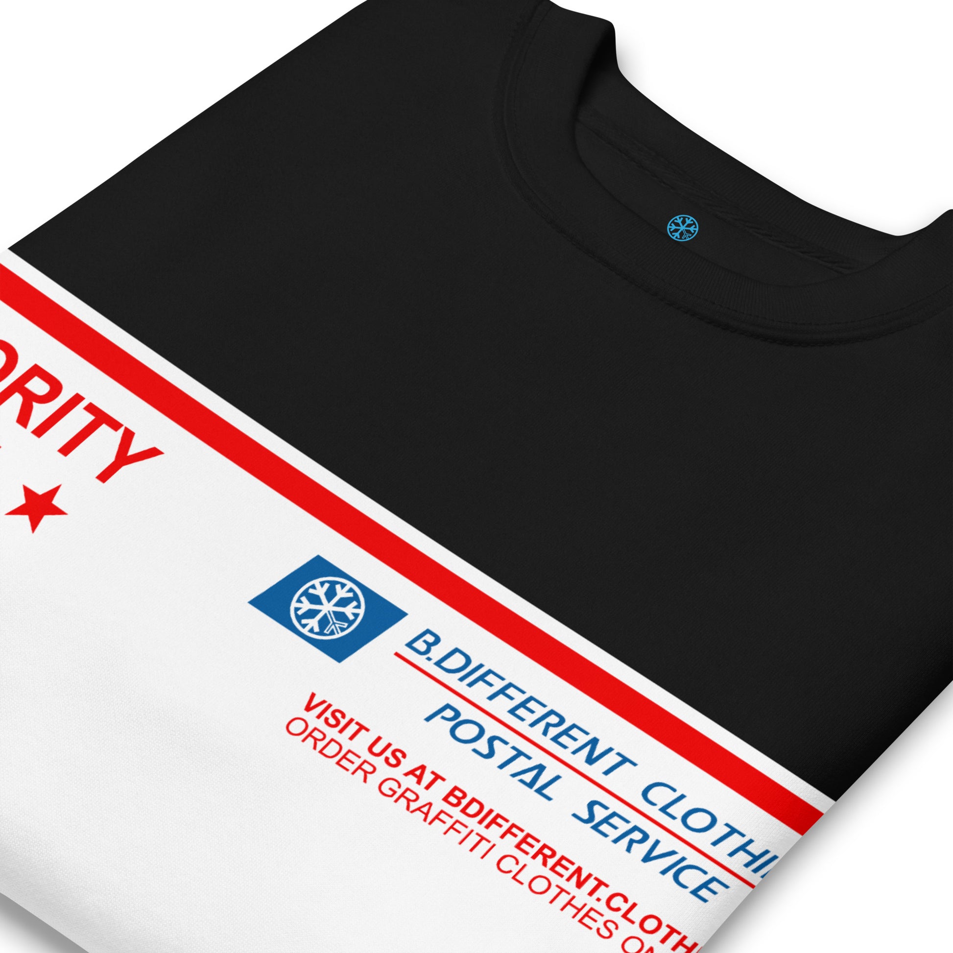 Black-Priority Mail Graffiti Sweatshirt from B.Different Clothing, detail, graffiti-inspired streetwear