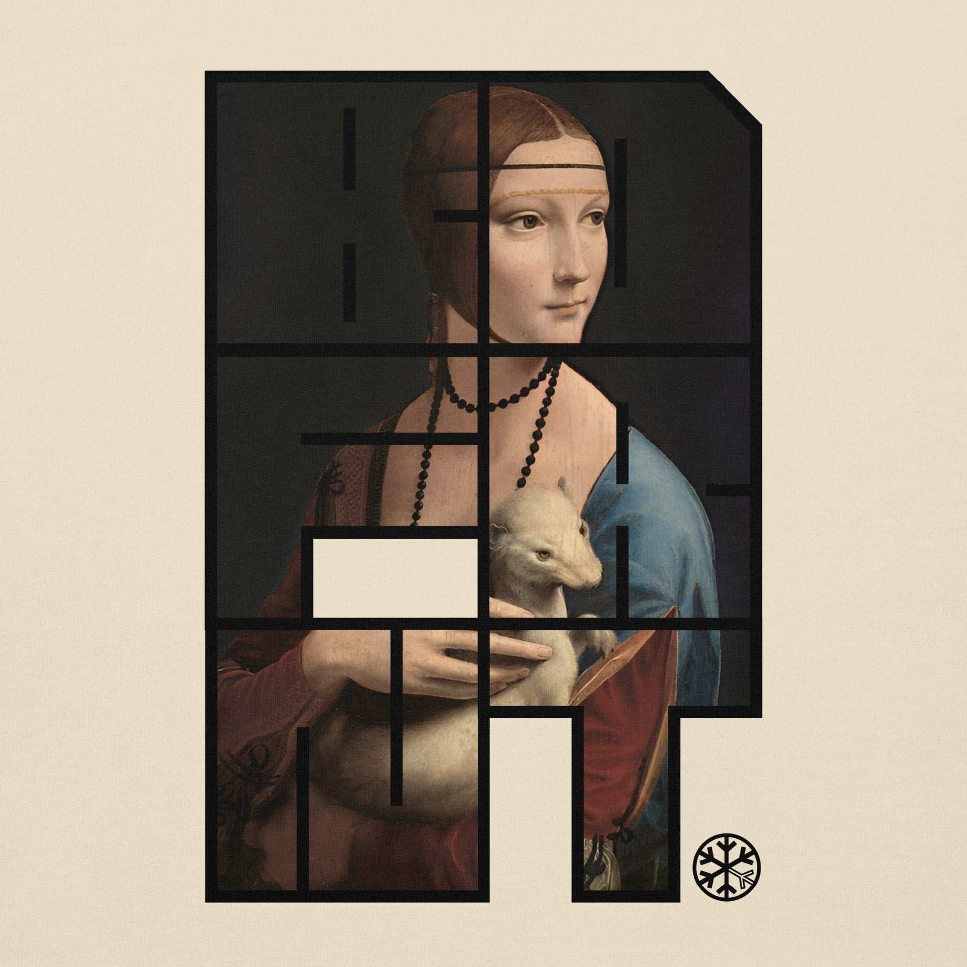 beige-bdfrnt-blockbuster-graffiti-piece-lady-with-ermine-sweatshirt-front-by-b.different-clothing-graffiti-inspired-independent-streetwear-brand