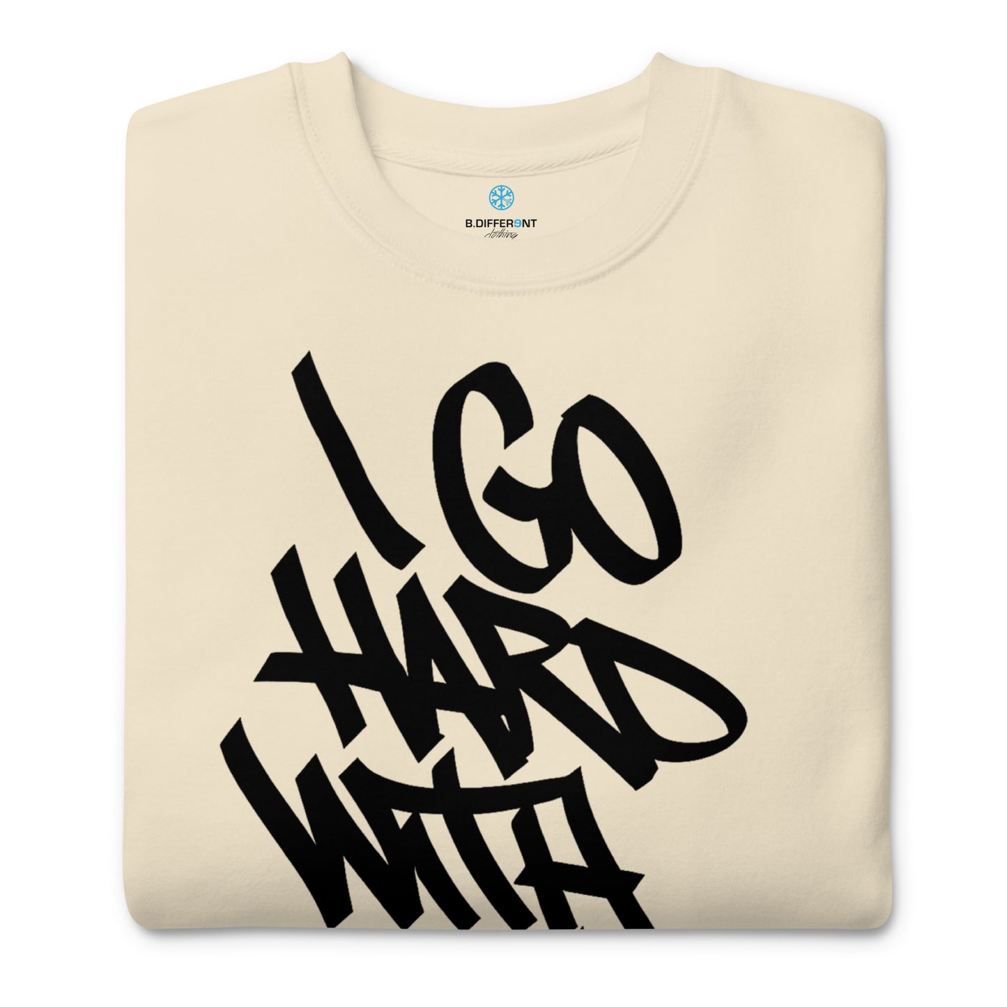 Beige-I Go Hard With My Paint Graffiti Sweatshirt from B.Different Clothing, folded, graffiti-inspired streetwear
