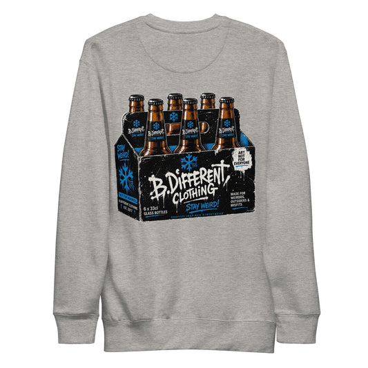 Gray-Six Pack Beer Graffiti Sweatshirt from B.Different Clothing, back view, graffiti-inspired streetwear