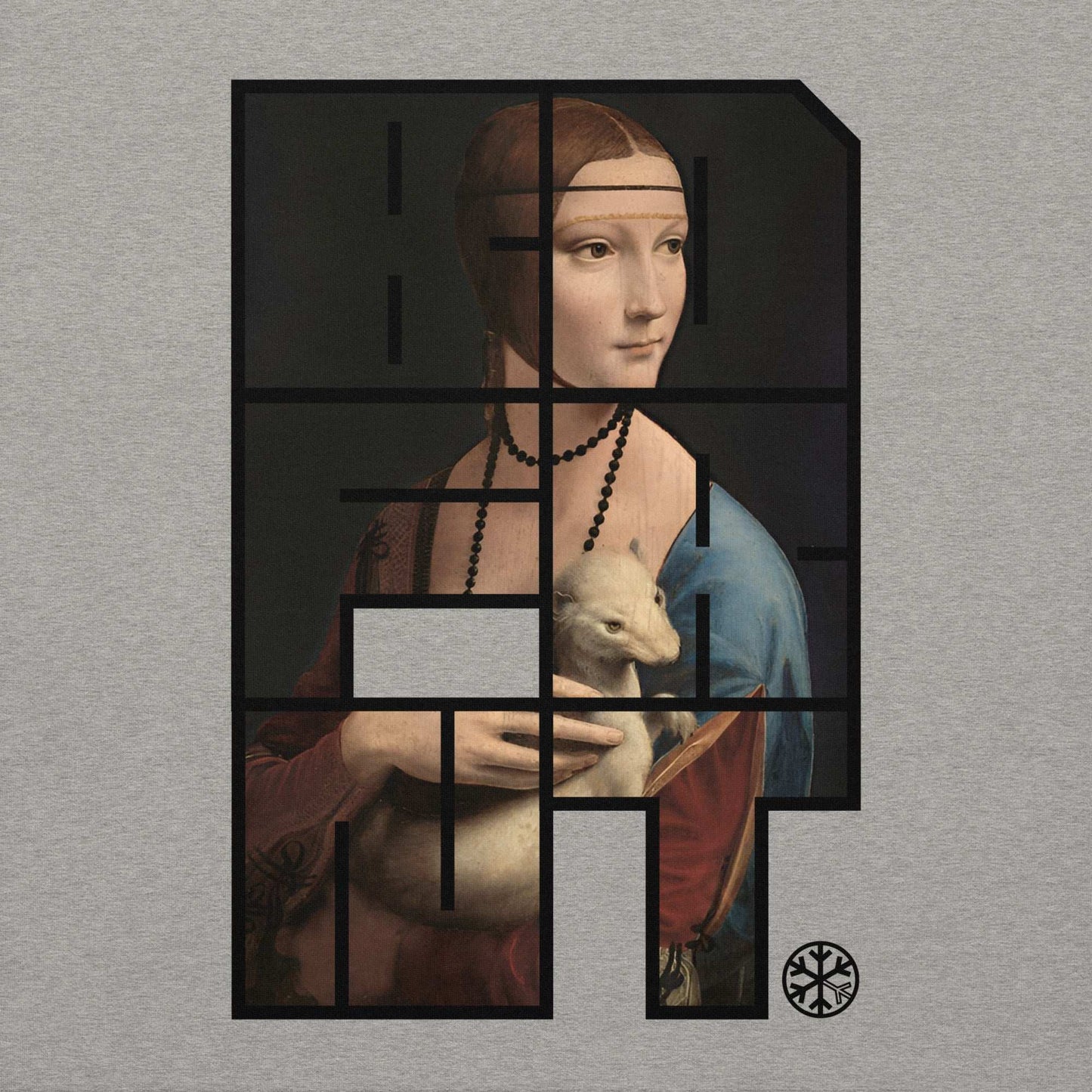 gray-bdfrnt-blockbuster-graffiti-piece-lady-with-ermine-sweatshirt-front-by-b.different-clothing-graffiti-inspired-independent-streetwear-brand