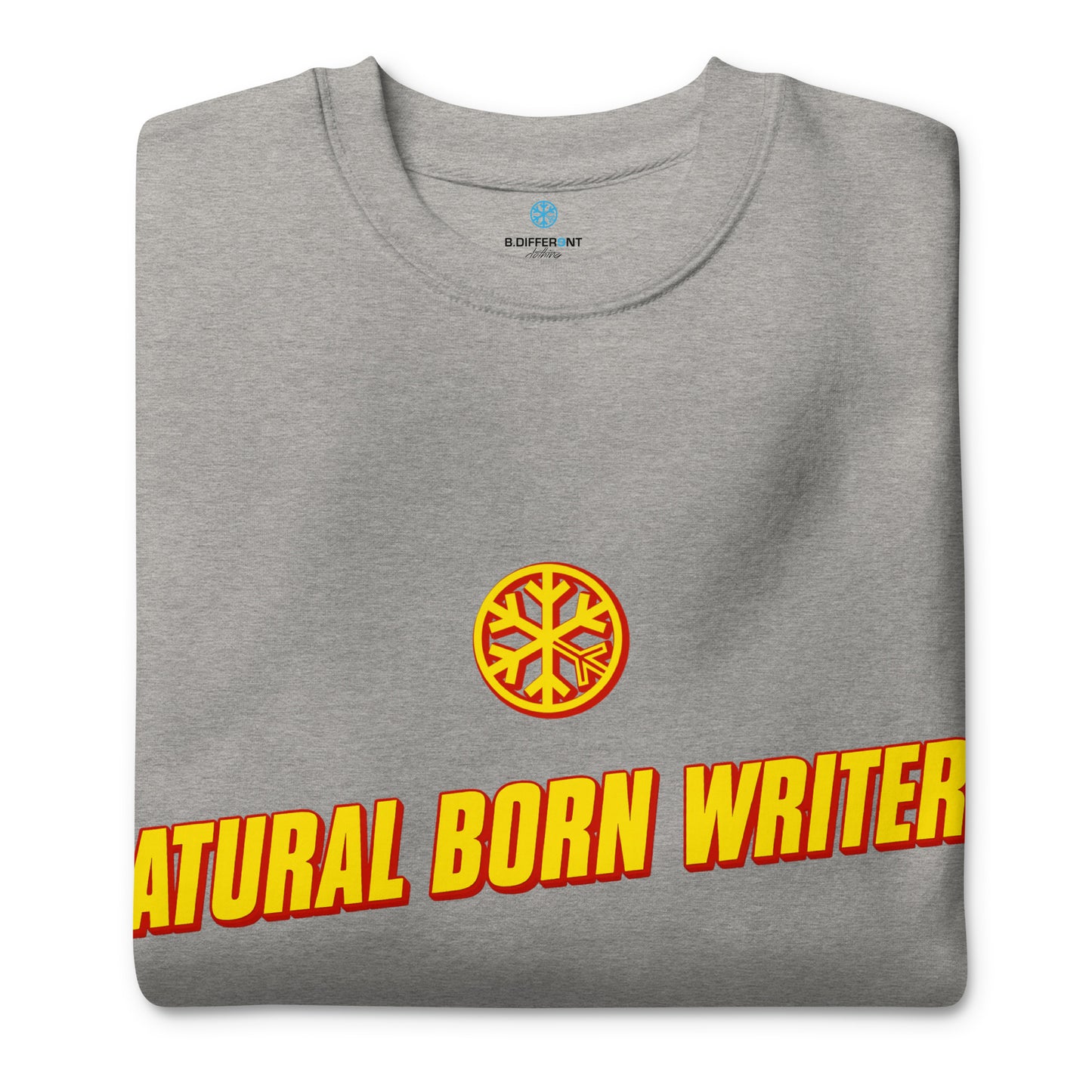 Gray-Natural Born Writers Graffiti Sweatshirt from B.Different Clothing, folded, graffiti-inspired streetwear