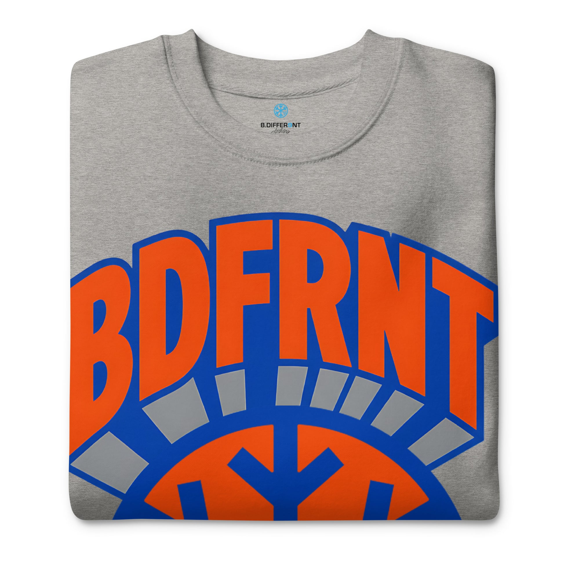 Gray-BDFRNT Logo 1989 Sweatshirt from B.Different Clothing, folded, graffiti-inspired streetwear