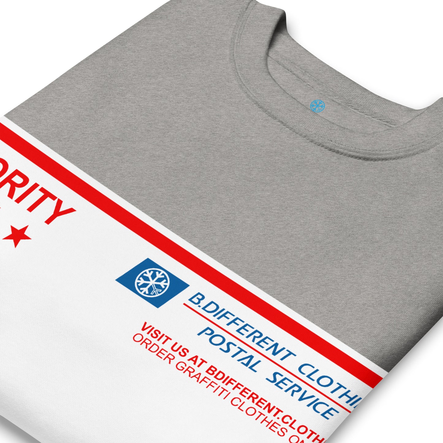Gray-Priority Mail Graffiti Sweatshirt from B.Different Clothing, detail, graffiti-inspired streetwear