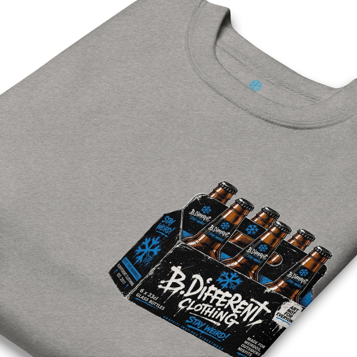 Gray-Six Pack Beer Graffiti Sweatshirt from B.Different Clothing, detail, graffiti-inspired streetwear