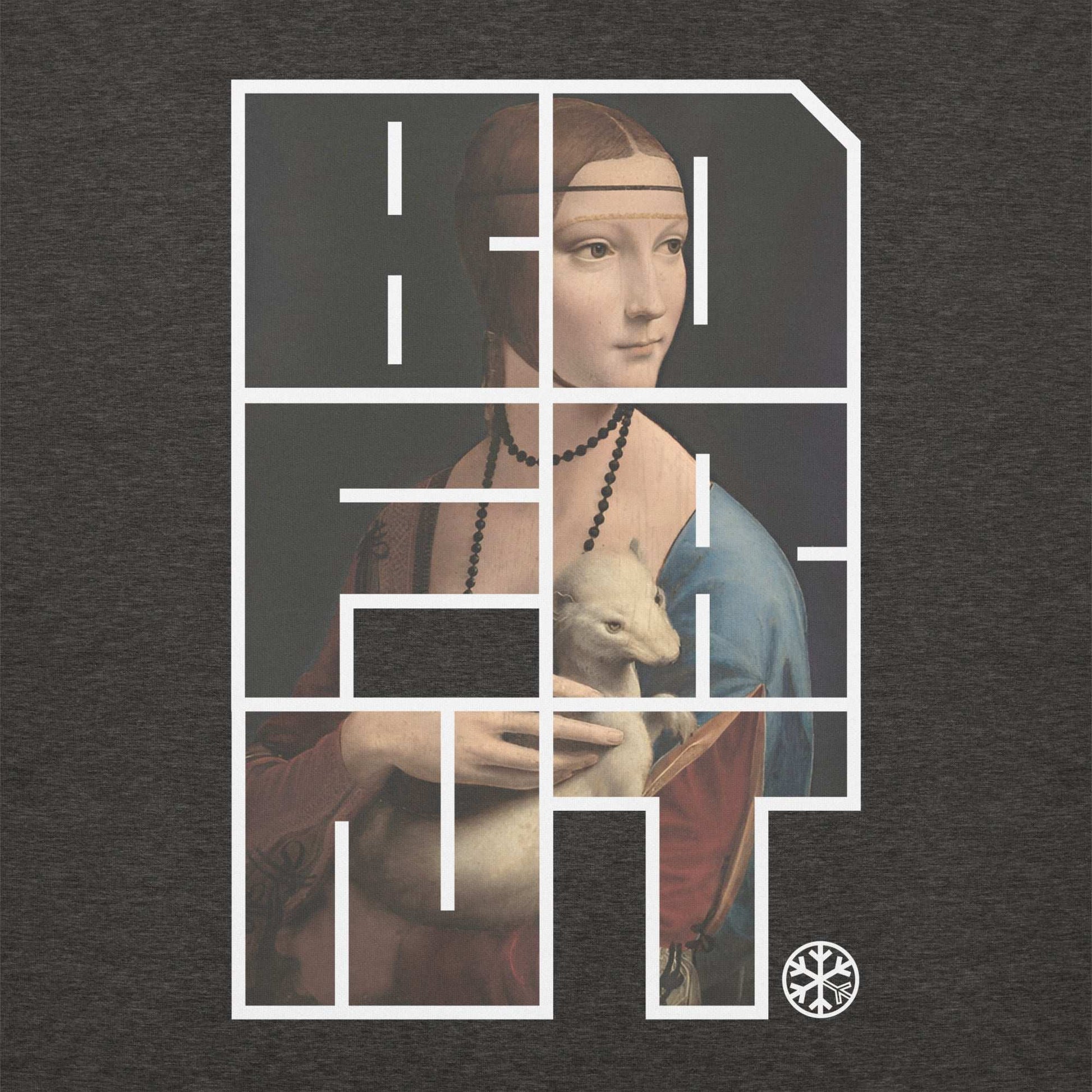 darkgray-bdfrnt-blockbuster-graffiti-piece-lady-with-ermine-sweatshirt-dark-front-by-b.different-clothing-graffiti-inspired-independent-streetwear-brand