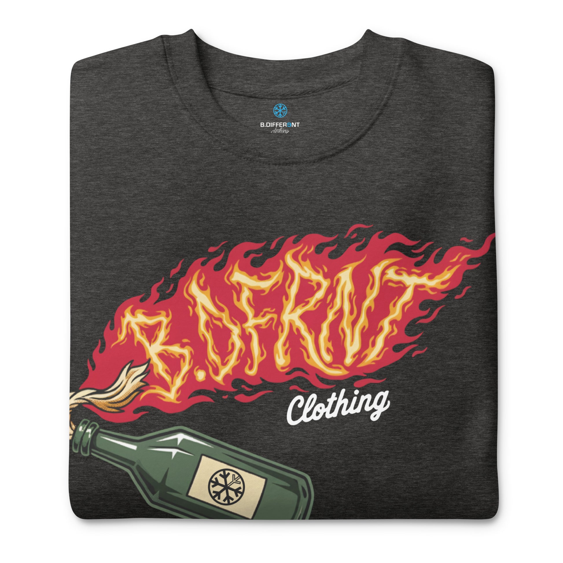 Darkgray-Molotov Graffiti Sweatshirt from B.Different Clothing, folded, graffiti-inspired streetwear