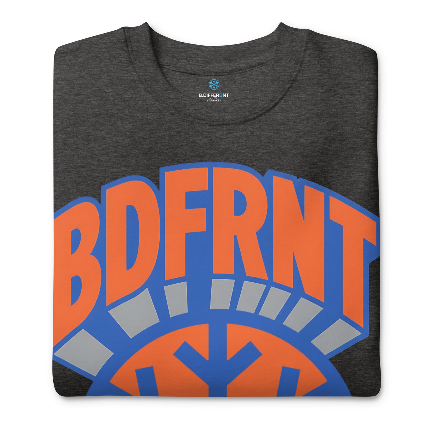 Darkgray-BDFRNT Logo 1989 Sweatshirt from B.Different Clothing, folded, graffiti-inspired streetwear