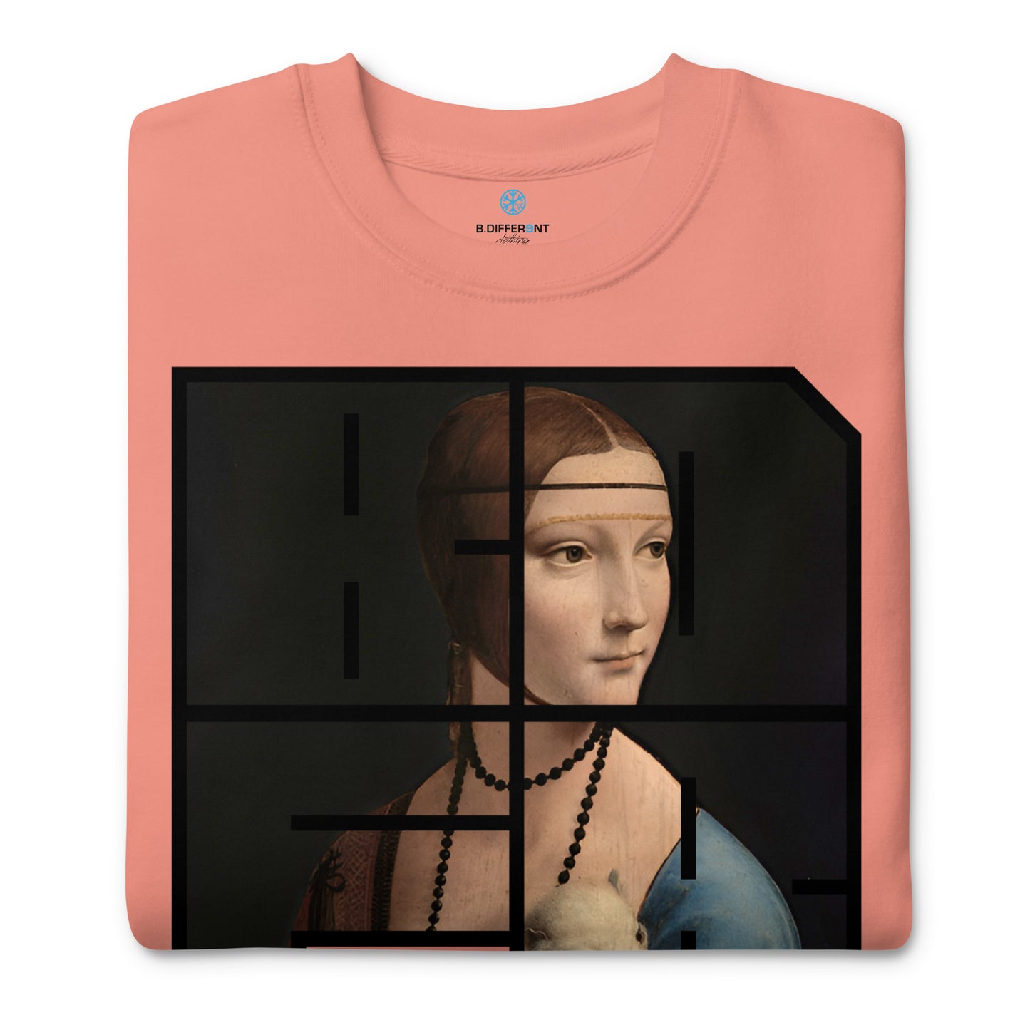 pink-bdfrnt-blockbuster-graffiti-piece-lady-with-ermine-sweatshirt-front-by-b.different-clothing-graffiti-inspired-independent-streetwear-brand