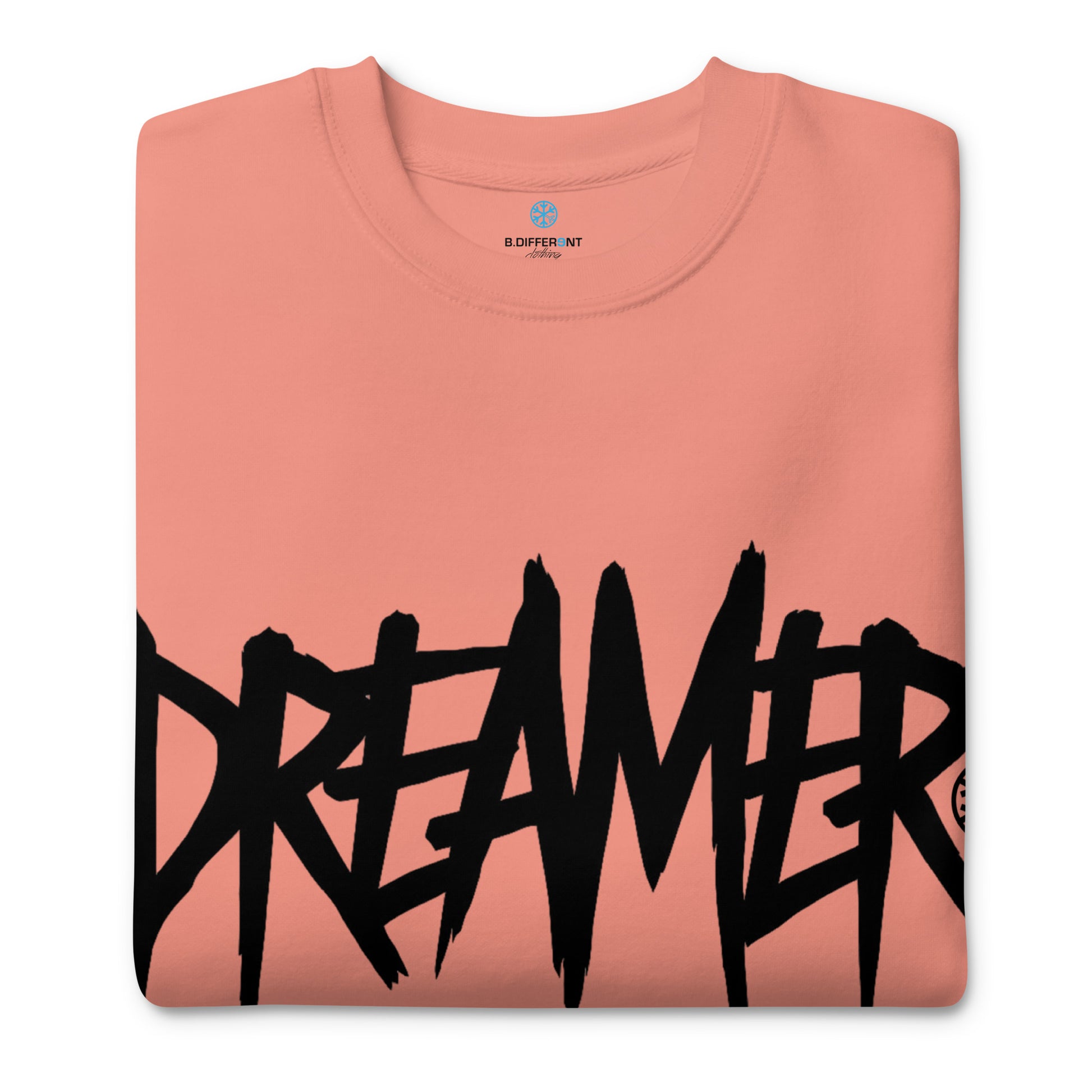 Pink-Dreamer Graffiti Tag Sweatshirt from B.Different Clothing, folded, graffiti-inspired streetwear