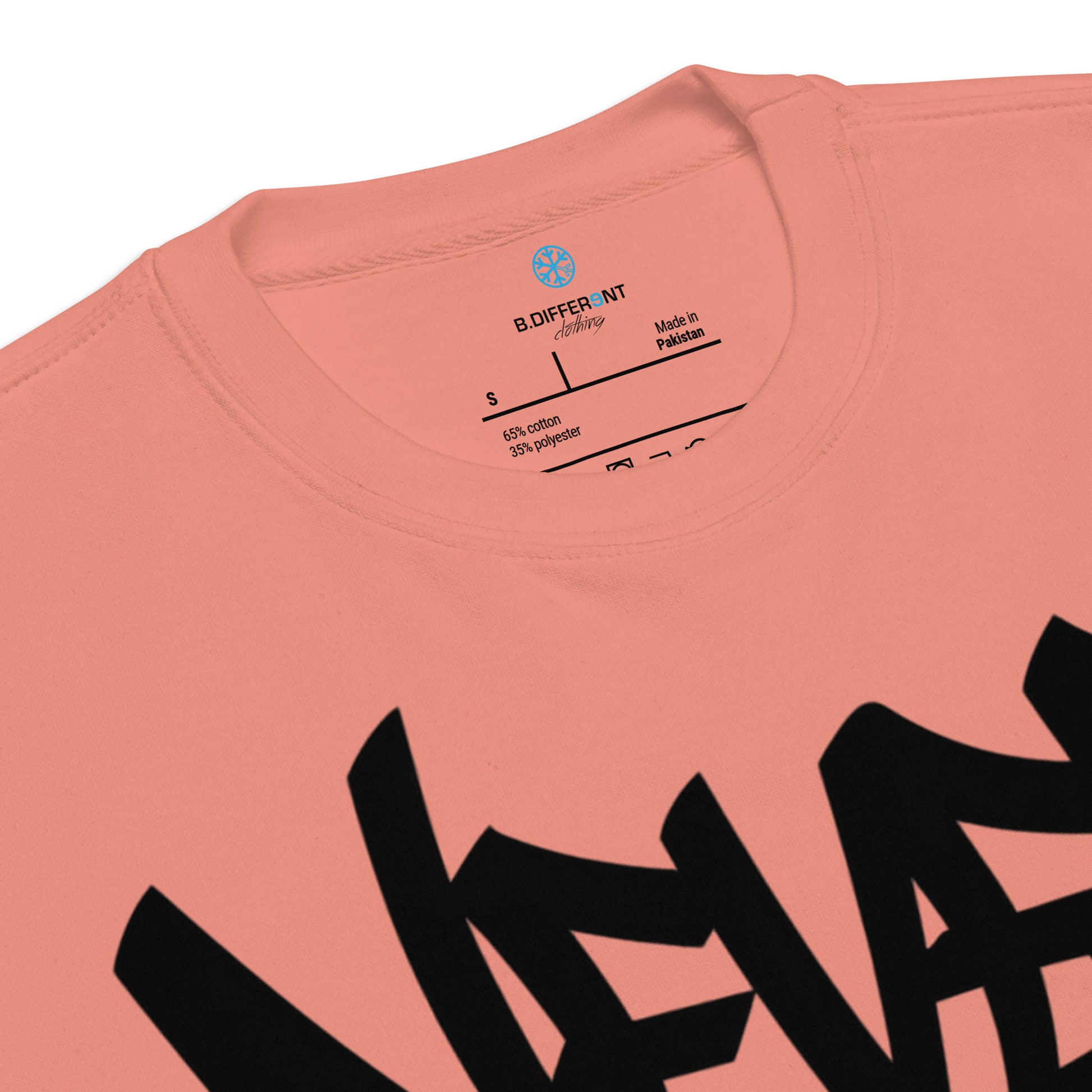 Pink-Never Grow Up Graffiti Sweatshirt from B.Different Clothing, collar, graffiti-inspired streetwear
