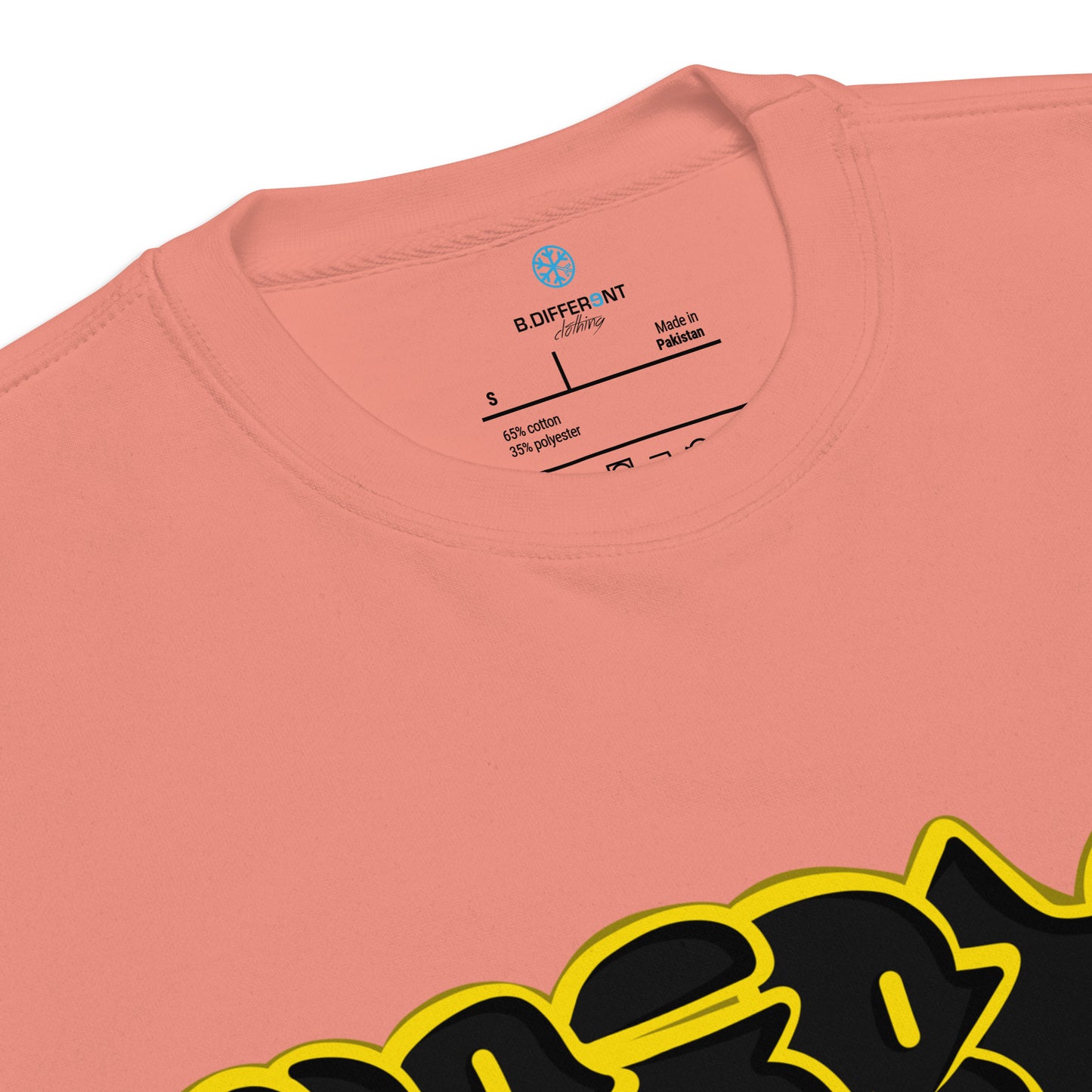 Pink-Weirdo Graffiti Throwie Sweatshirt from B.Different Clothing, collar, graffiti-inspired streetwear
