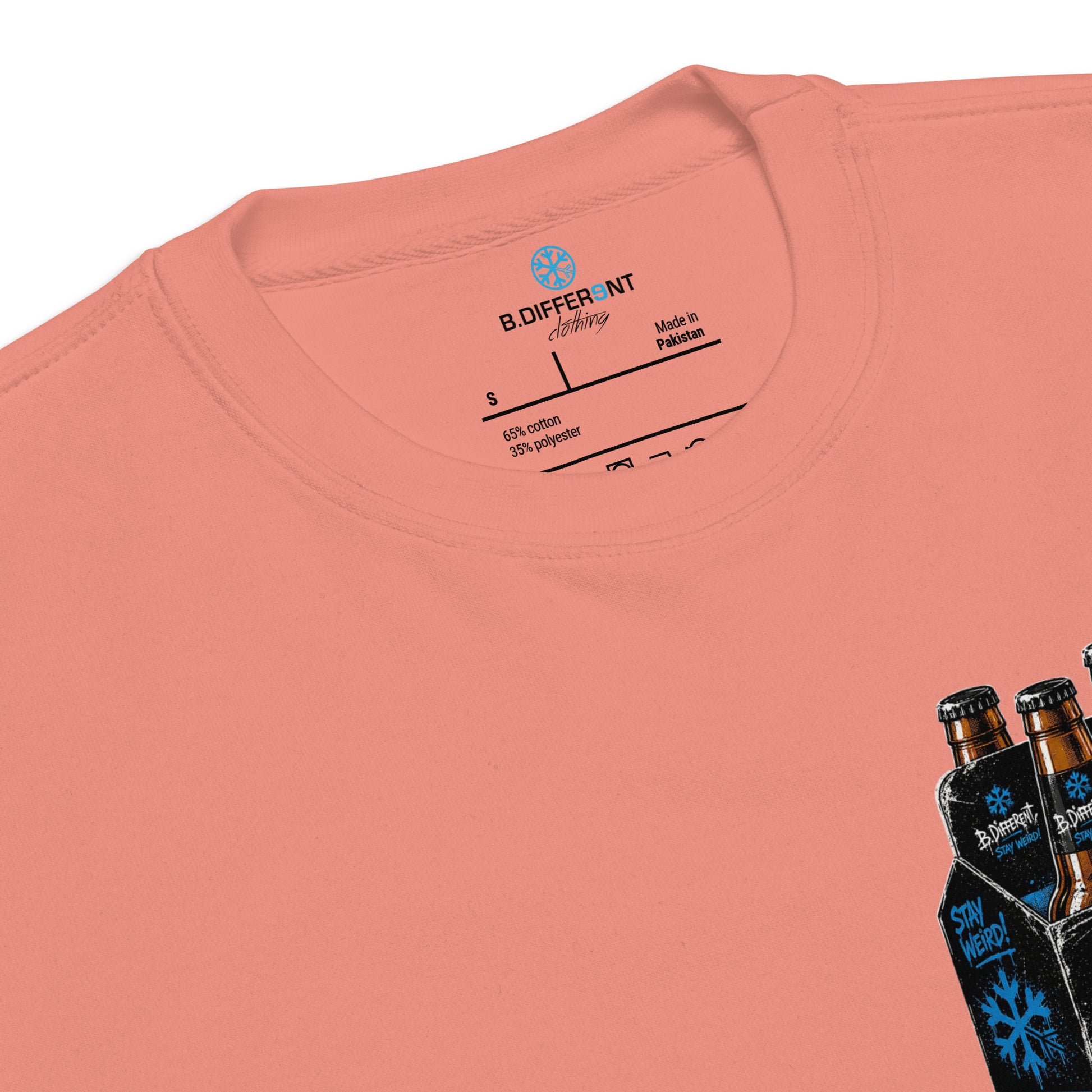 Pink-Six Pack Beer Graffiti Sweatshirt from B.Different Clothing, collar, graffiti-inspired streetwear